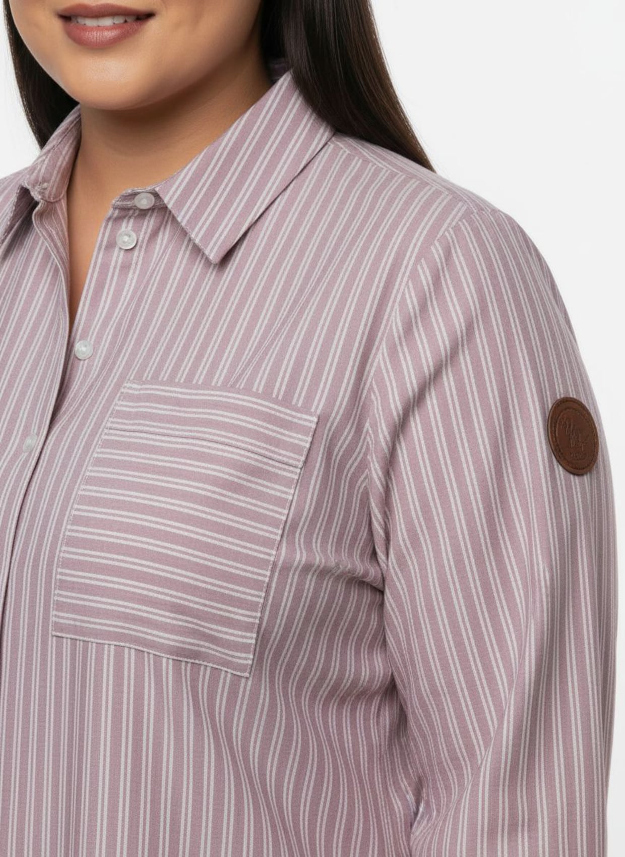 Gestreifte Bluse mit aufgesetzten Brusttaschen - mauve-weiß-gestreift