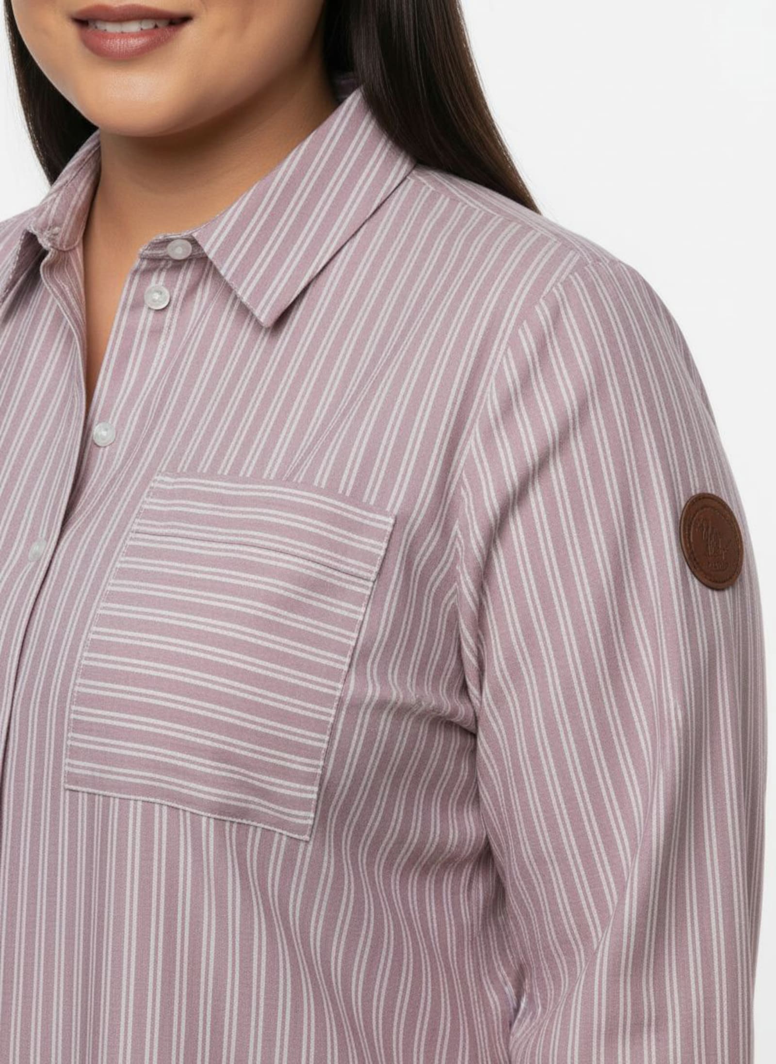 Gestreifte Bluse mit aufgesetzten Brusttaschen - mauve-weiß-gestreift