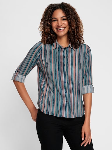 Gestreifte Bluse aus reiner Viskose - marine-rosenholz-gestreift