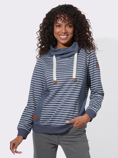 Sweatshirt im Streifenmuster - rauchblau-ecru