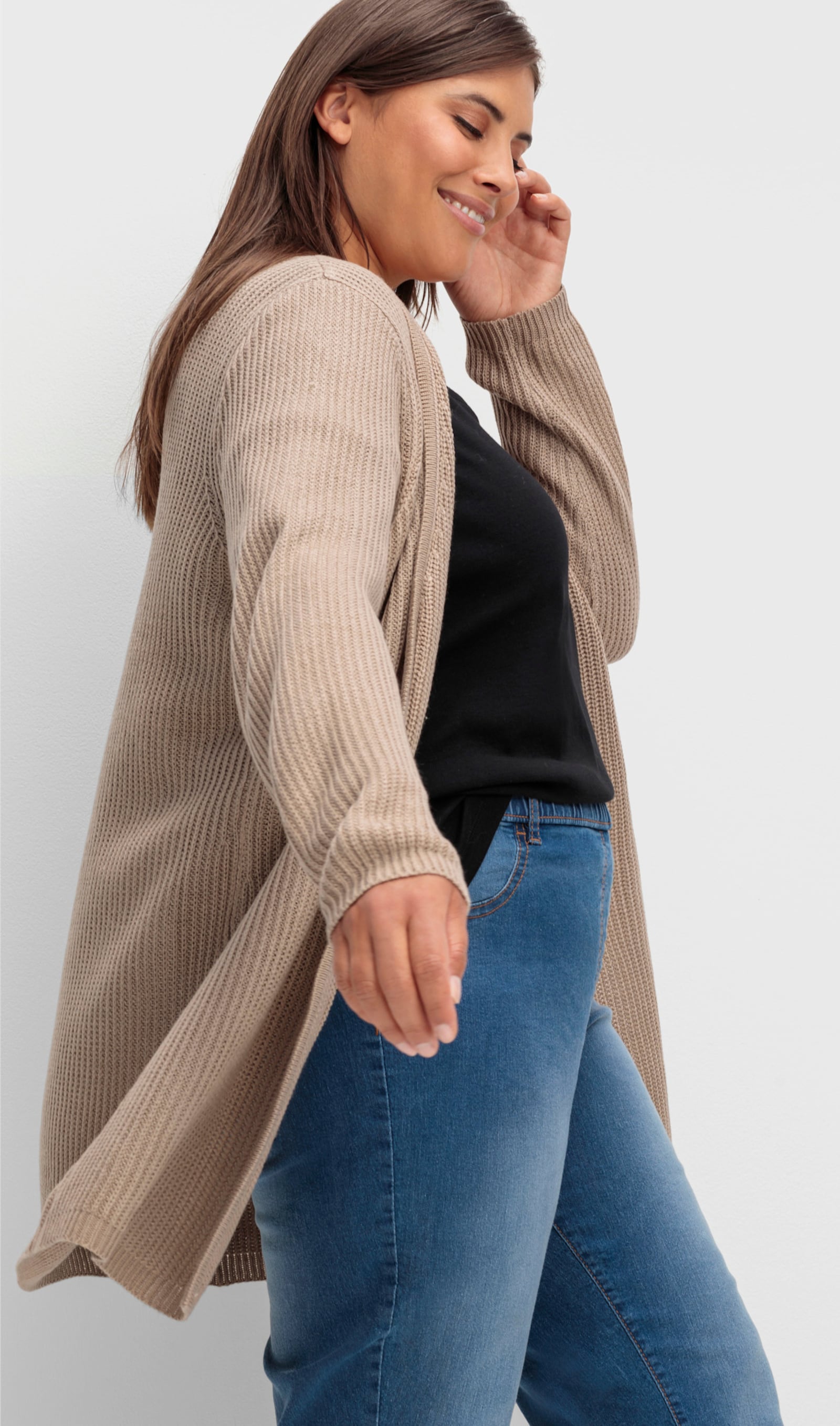 Strickjacke mit gerippten Abschlüssen - sesam