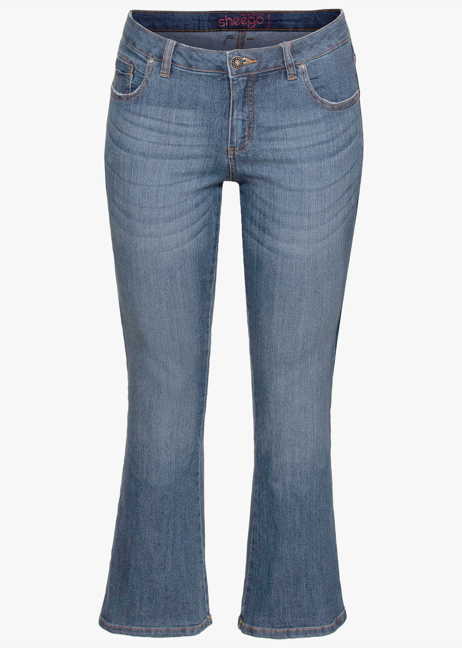 sheego Bootcut jeans met used-effecten - blue denim