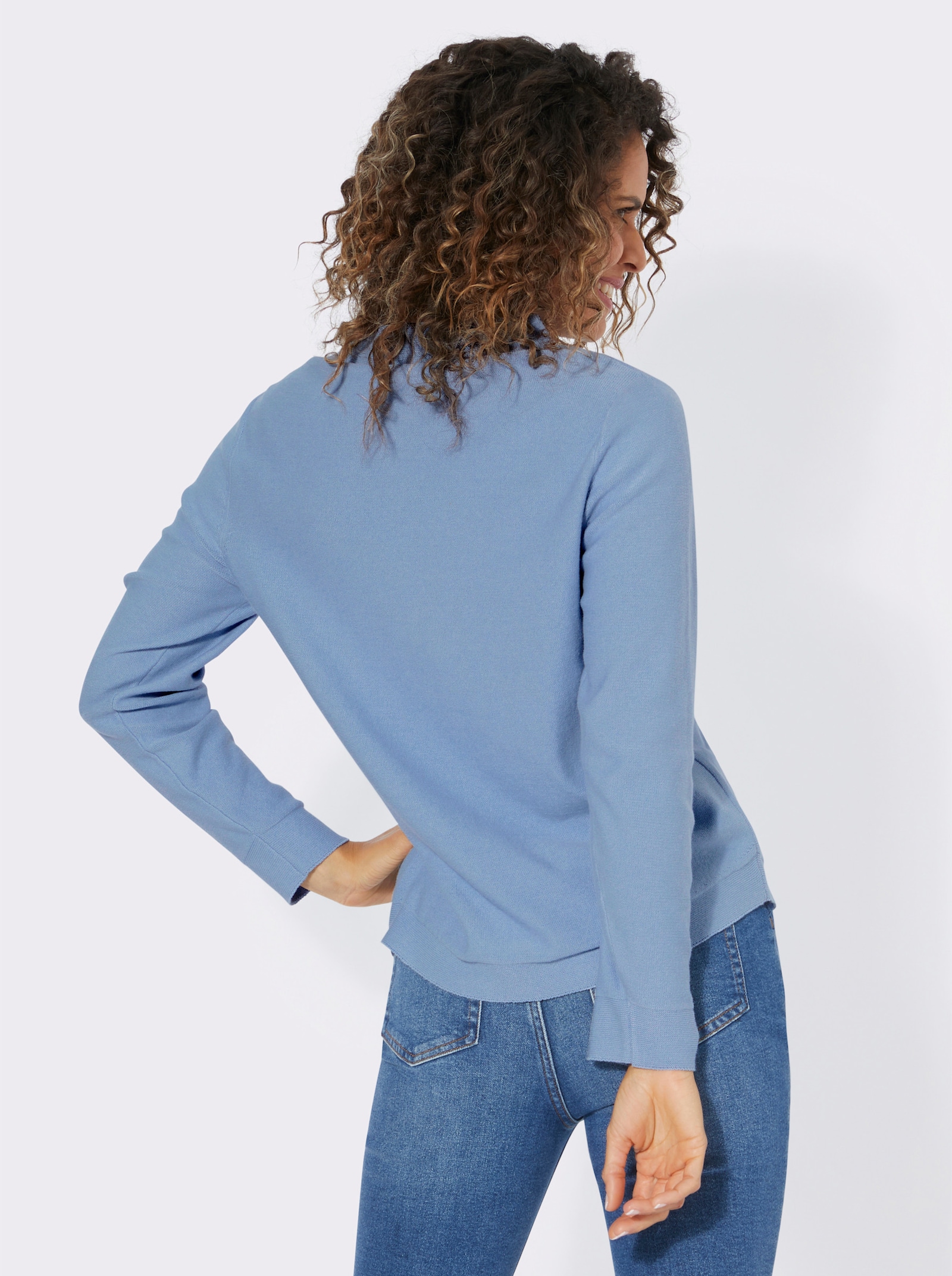 Langarm-Pullover aus reiner Baumwolle - bleu