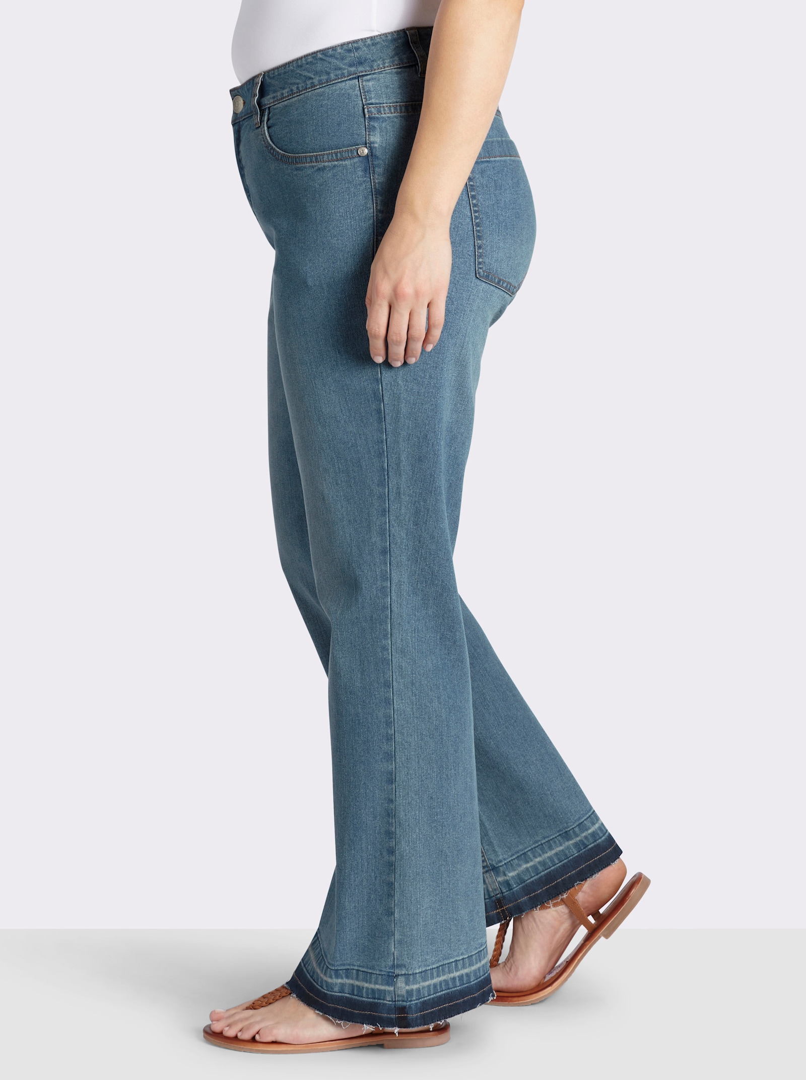 sheego Bootcut jeans met zoom met franjes - blue-bleached