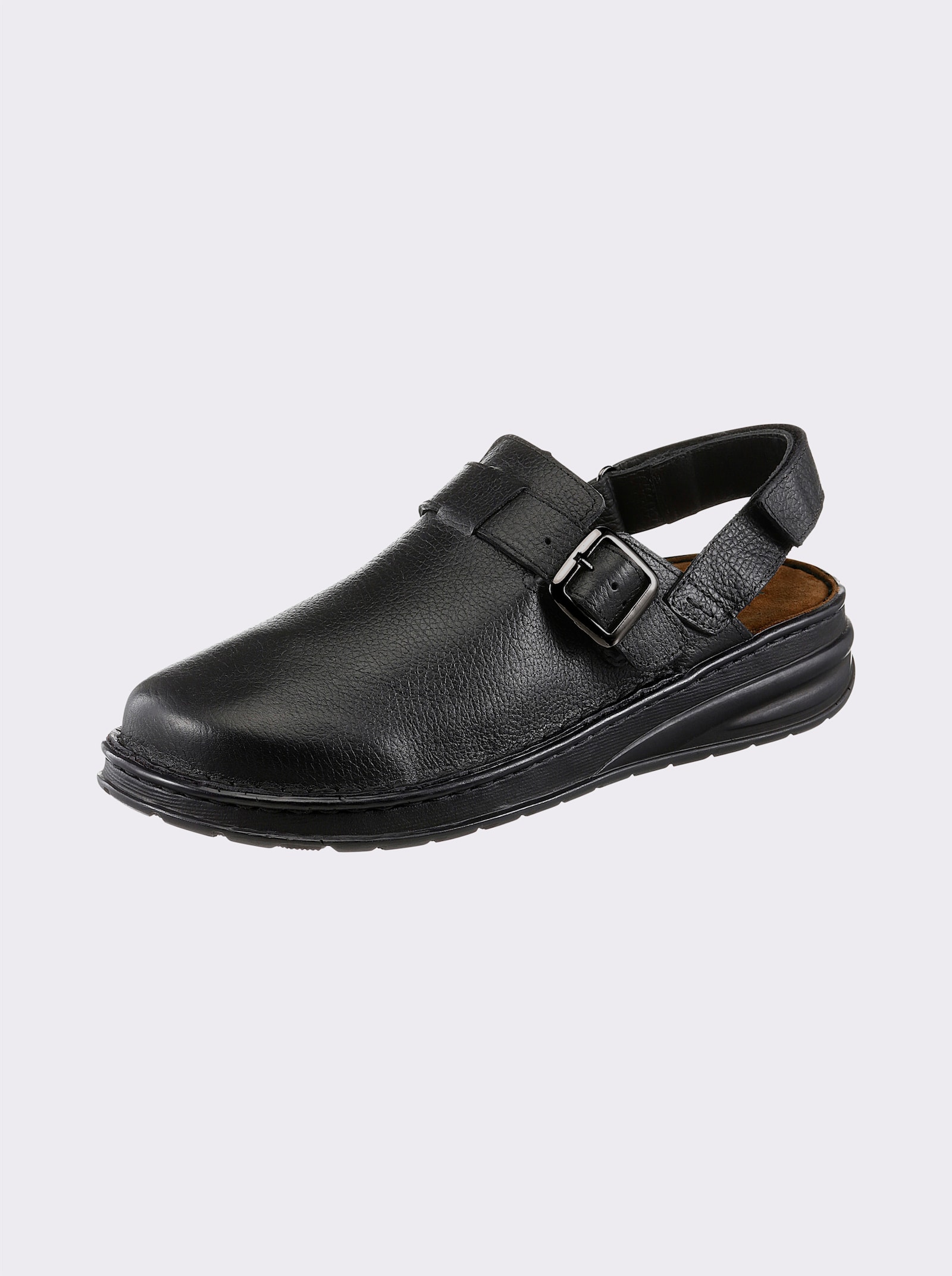Naturläufer Clog mit Klettverschluss, Glattleder - schwarz