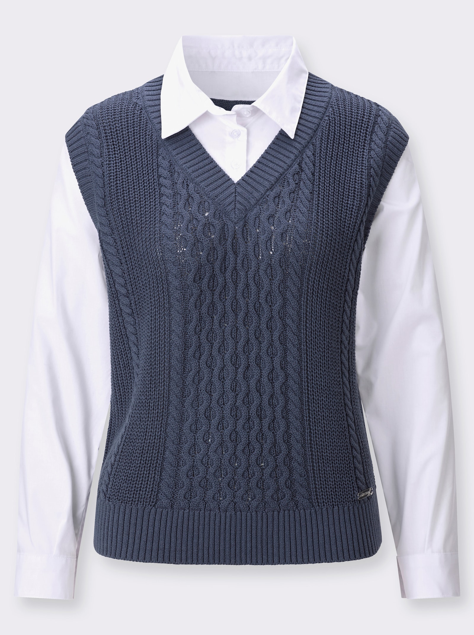  2-in-1-Pullunder mit V-Ausschnitt - rauchblau-ecru