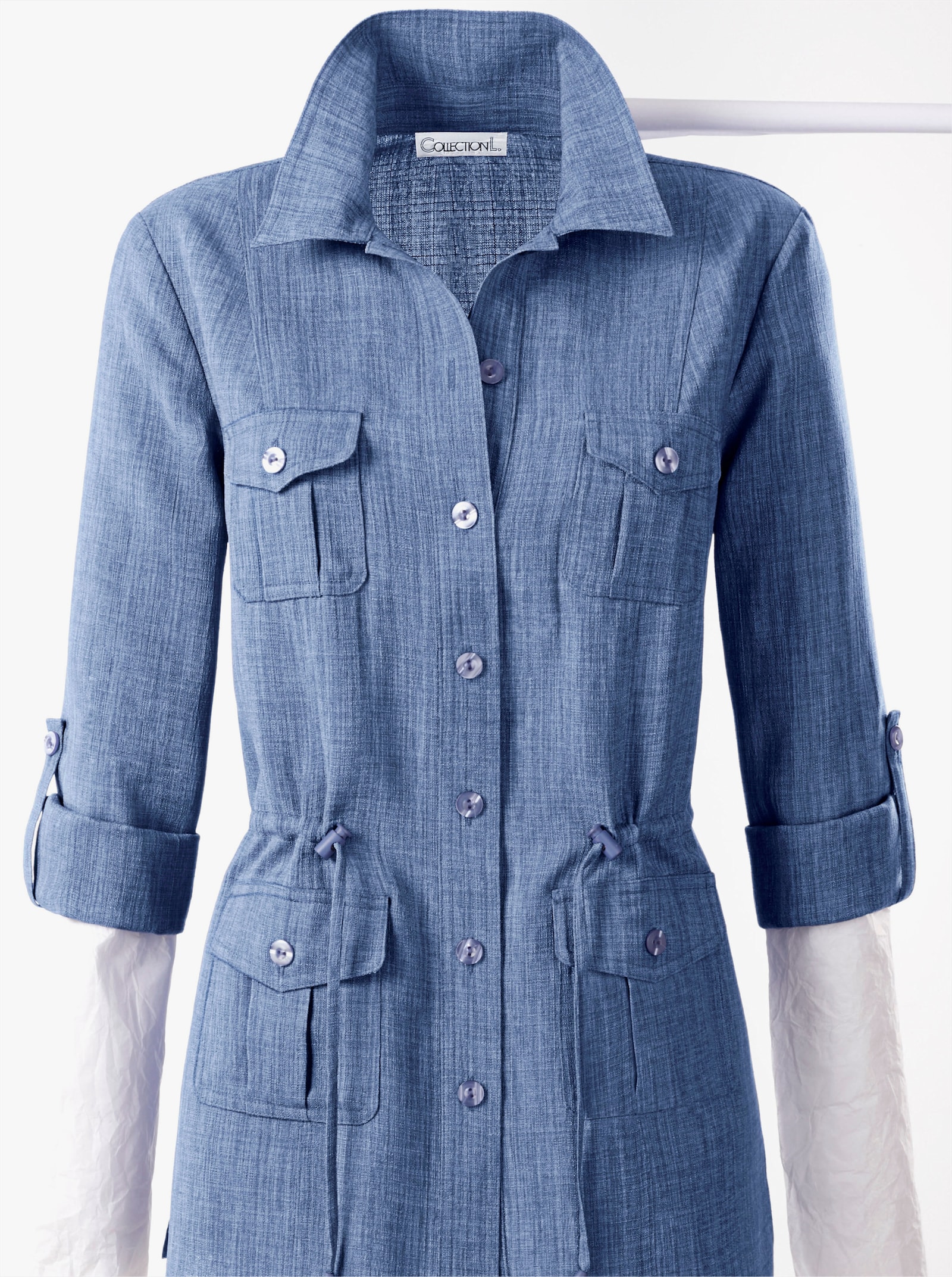 Blouseblazer in linnenlook - duivenblauw