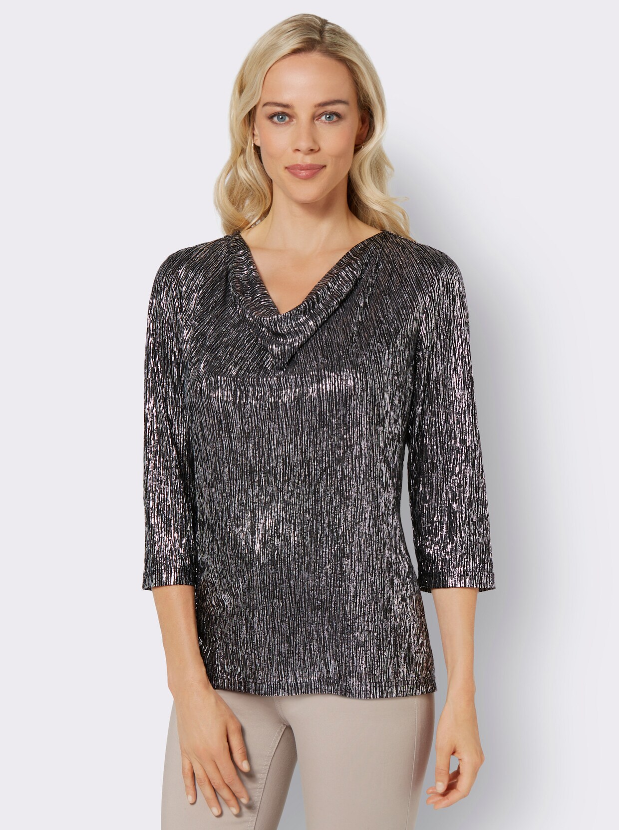 Shirt met cascadehals - zwart
