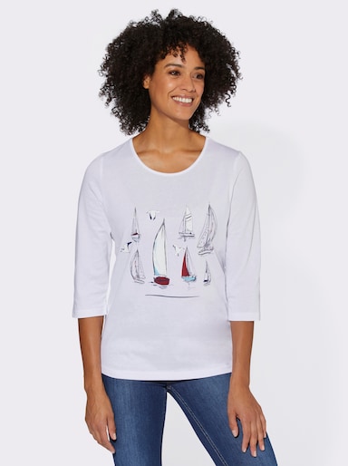 3/4-Arm-Shirt mit Segelboot-Motiv - weiß