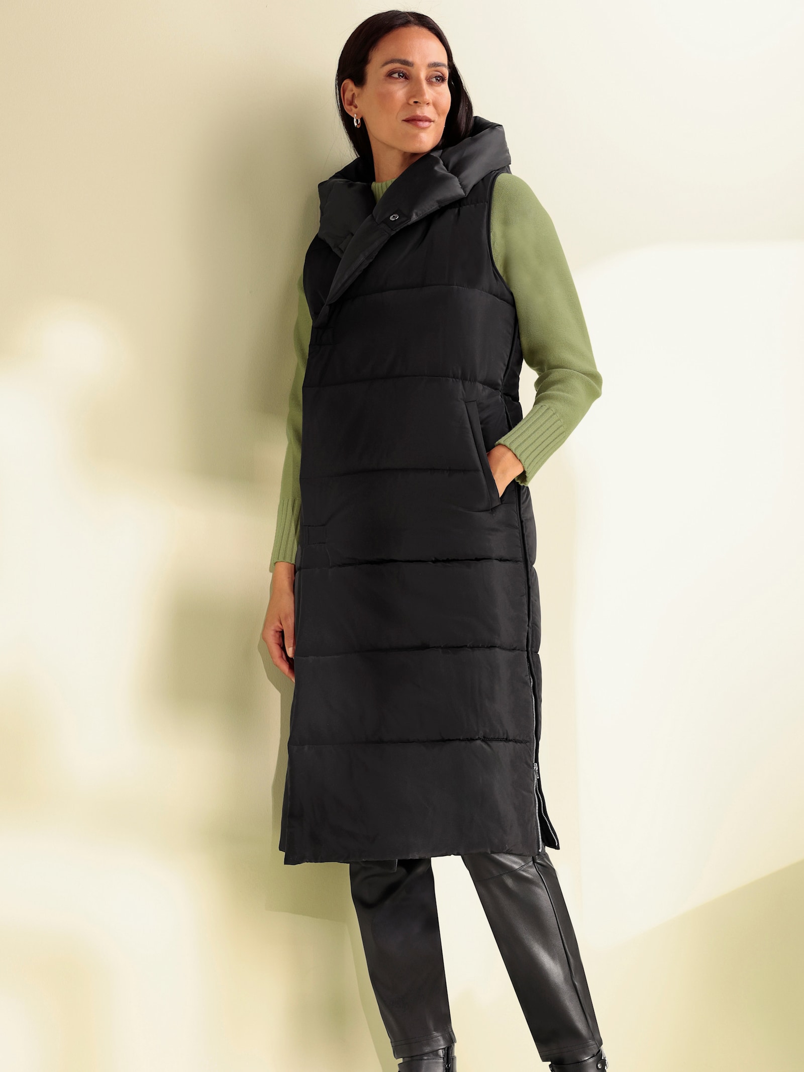 heine Longweste mit Seitenschlitzen - schwarz