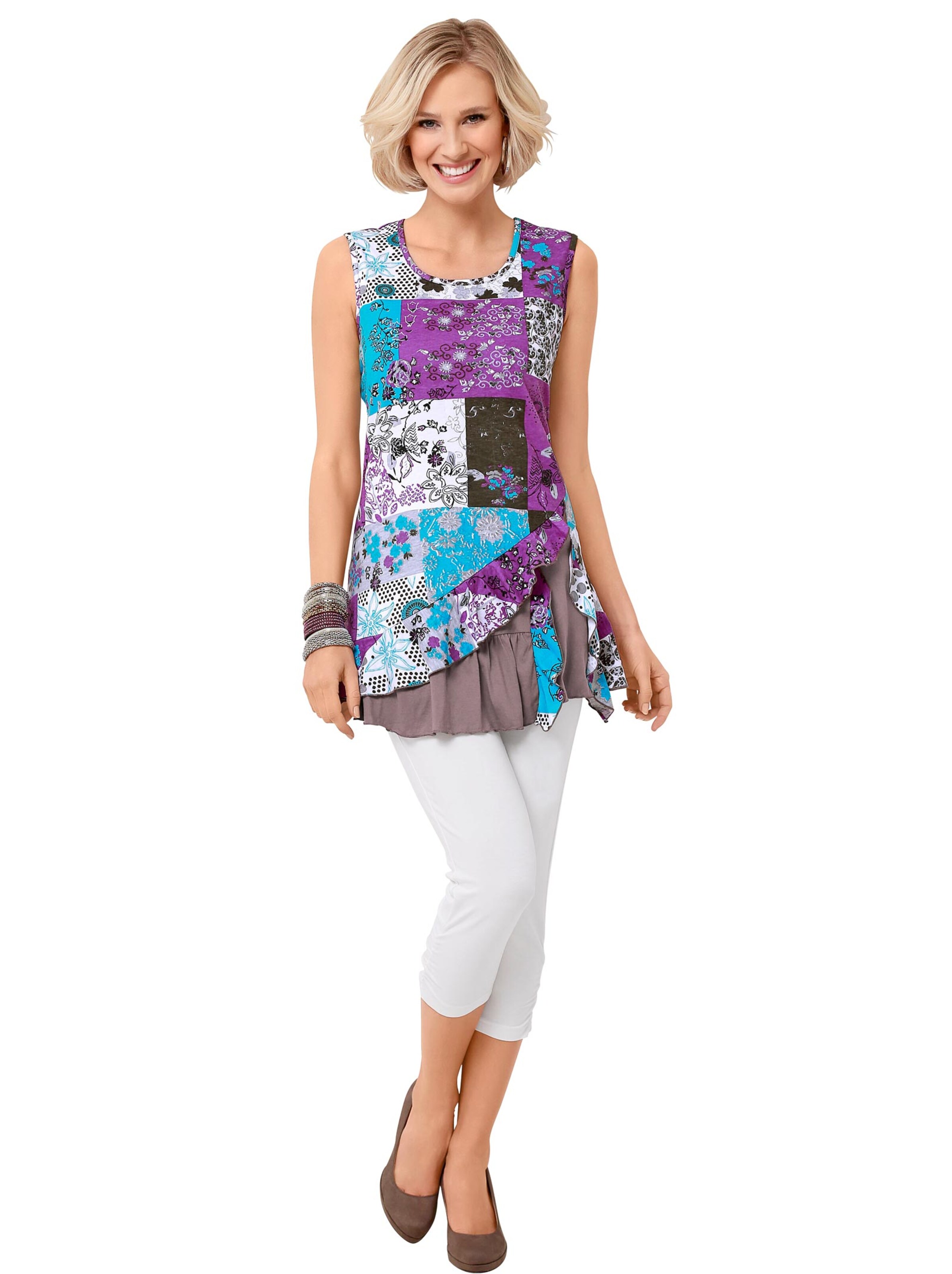Shirttop - taupe-lila-gemustert
