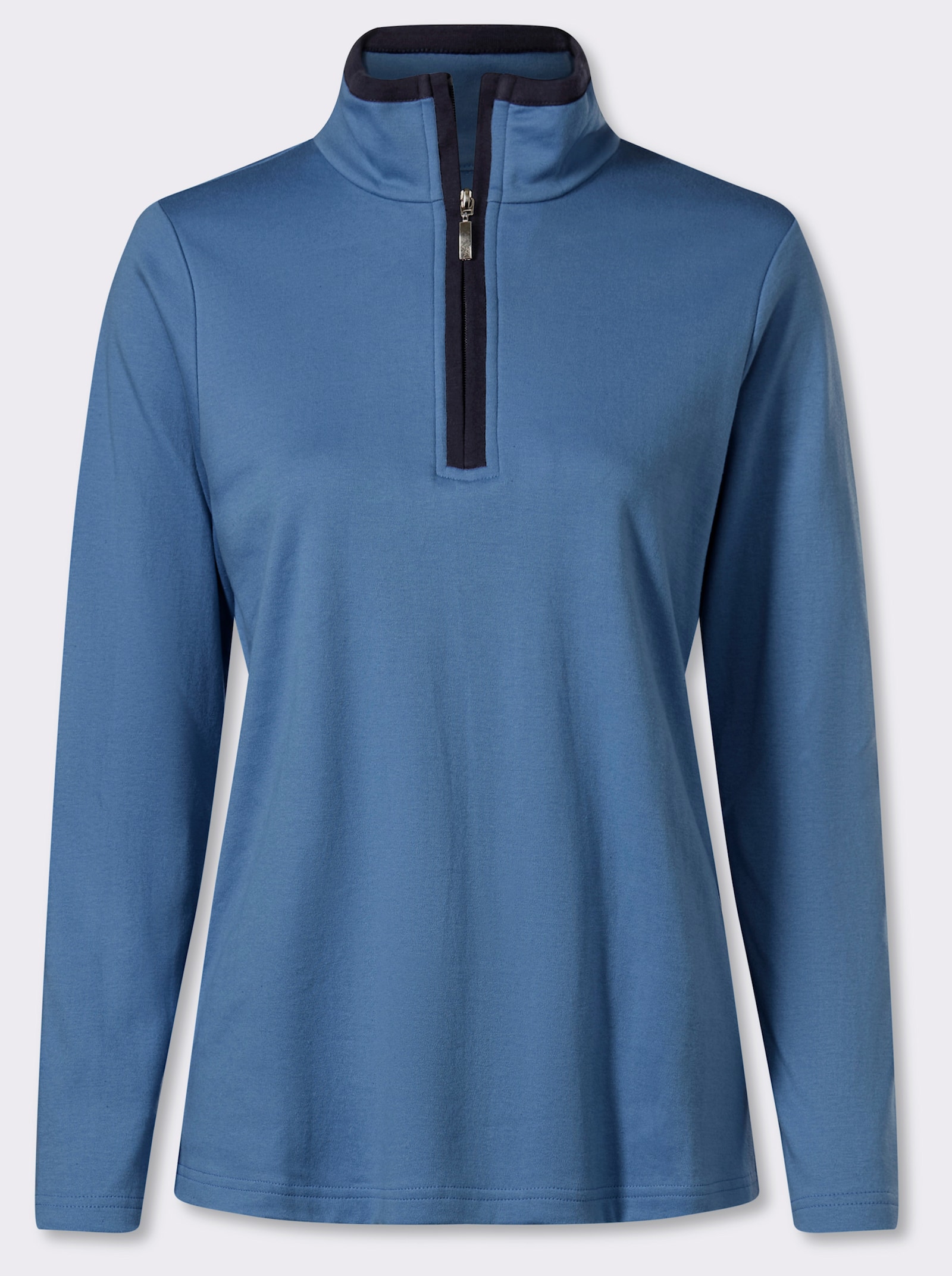 Sweatshirt mit Troyerkragen - mittelblau