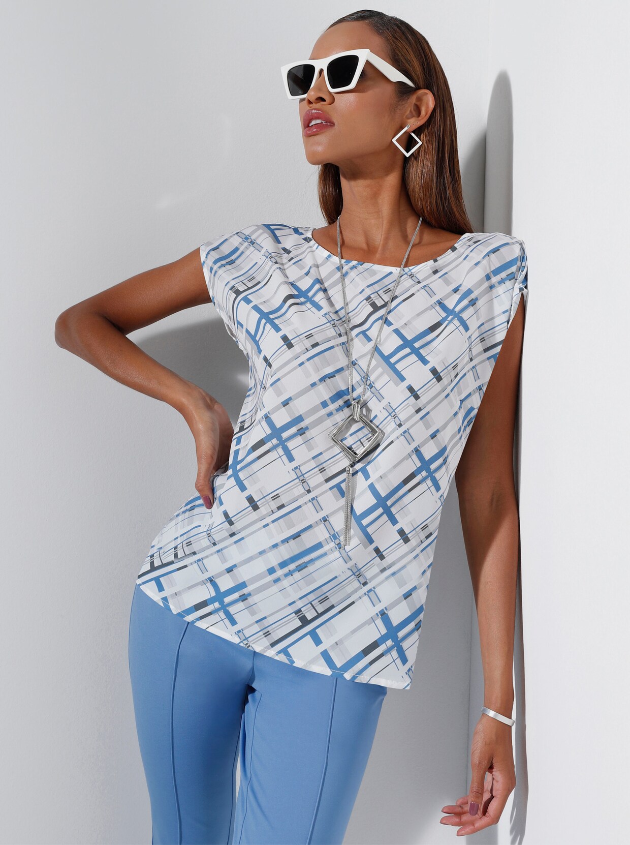 Blouse met korte mouwen - wit geprint