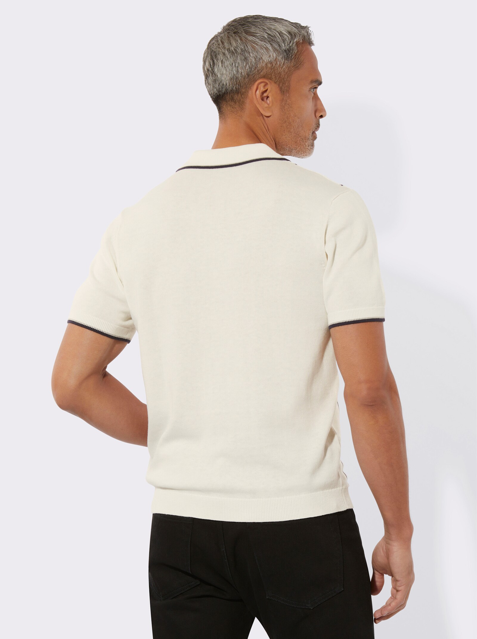 Svetr s límečkem s pleteným vzorem na předním dílu - ecru-námořnická modrá