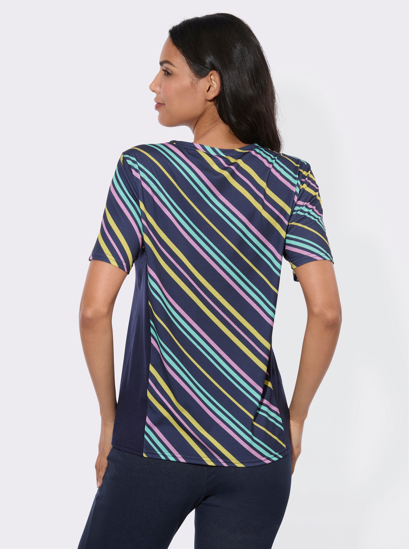 Freizeitshirt mit einfarbigen Einsätzen, gestreift - blaugrün-gemustert