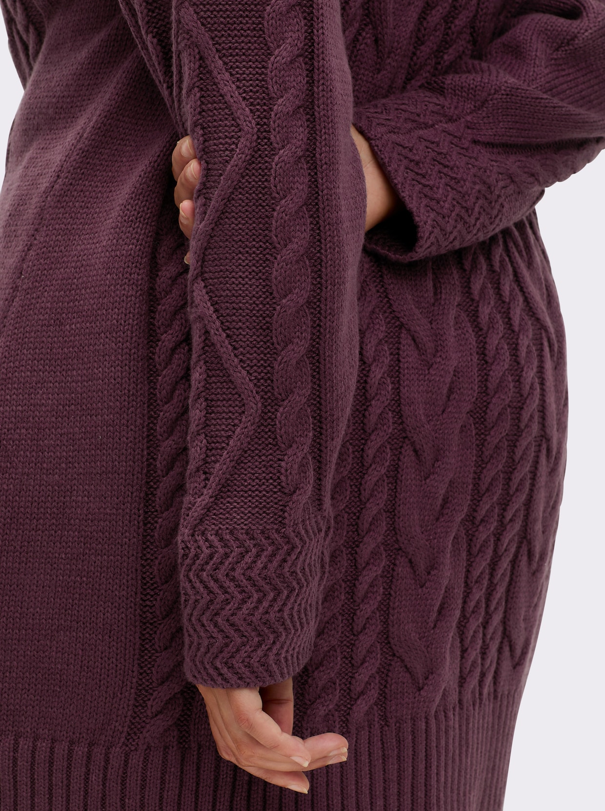Longstrickjacke mit Einstrickmuster - burgund