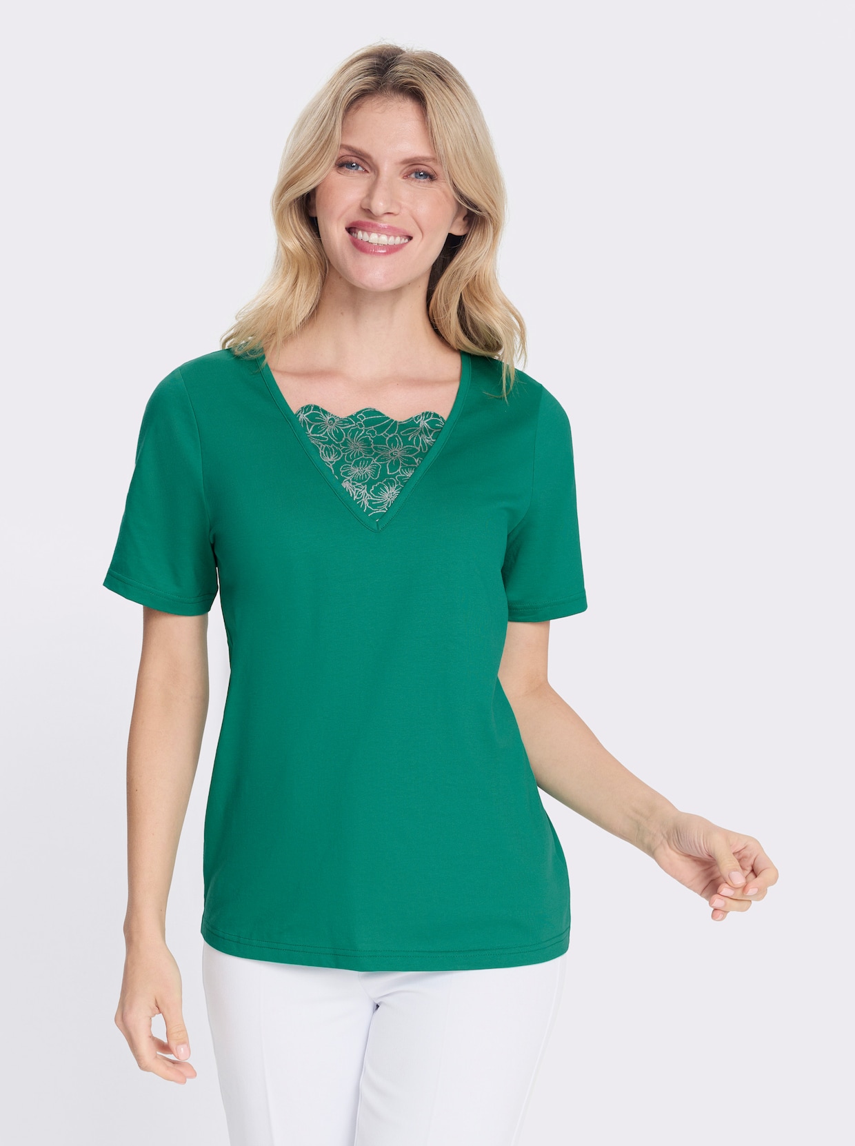 2-in-1-Shirt mit Glitzerdruck - smaragd