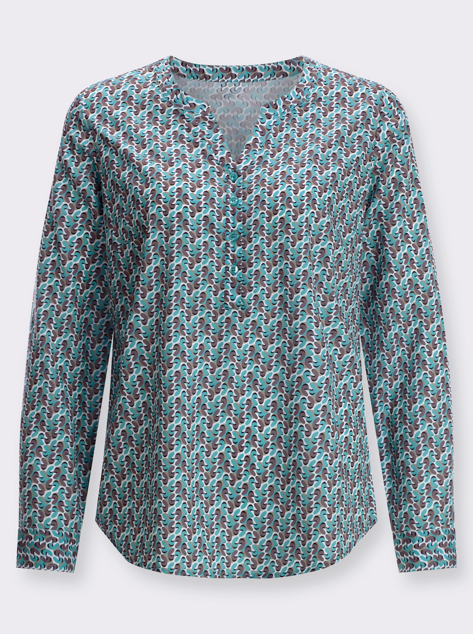 Navlékací halenka s drobným vzorem - mořská-tmavá taupe-potisk