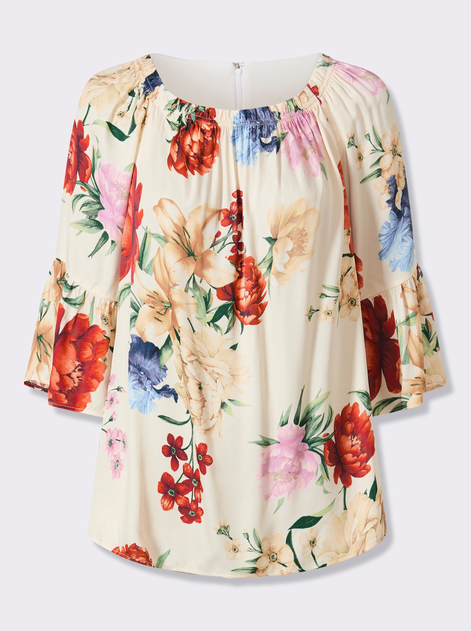 heine Schlupf-Bluse in Satin-Qualität - champagner-rostrot-bedruckt