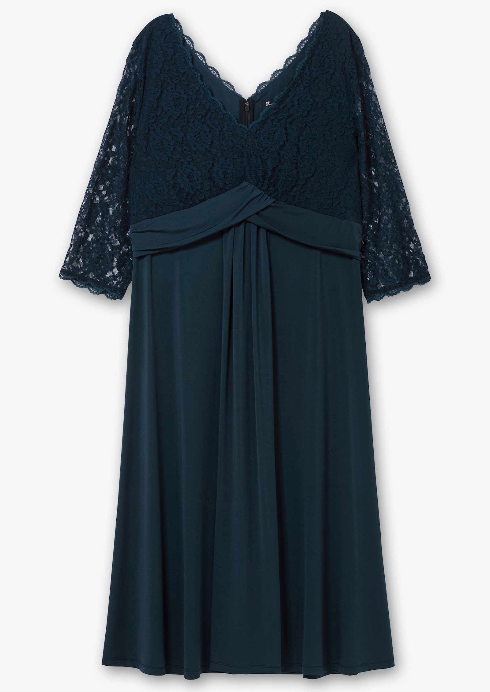 sheego Robe de soirée avec haut en dentelle florale - bleu nuit