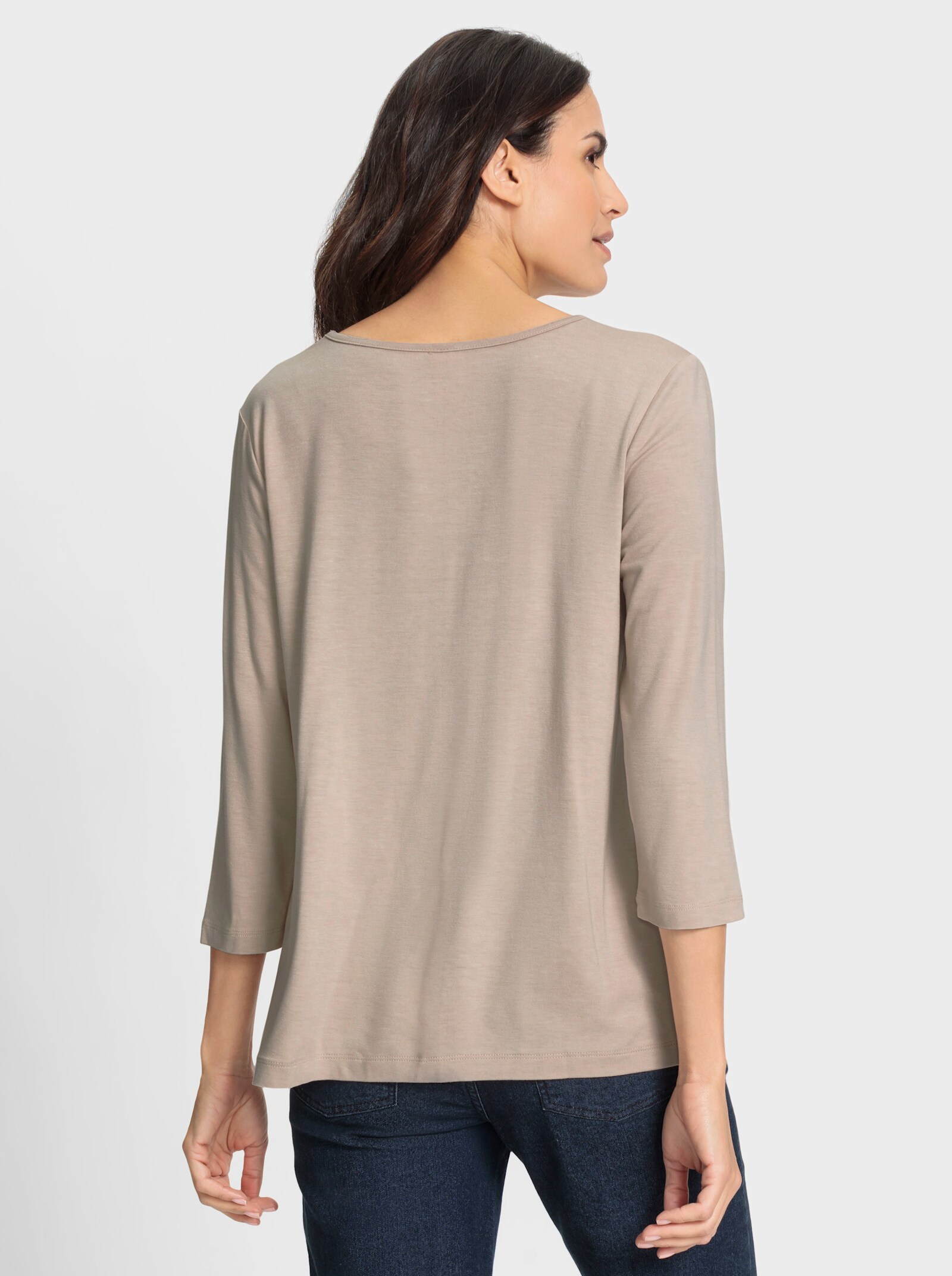 Shirt met ronde hals en stolpplooi - ivoorkleur