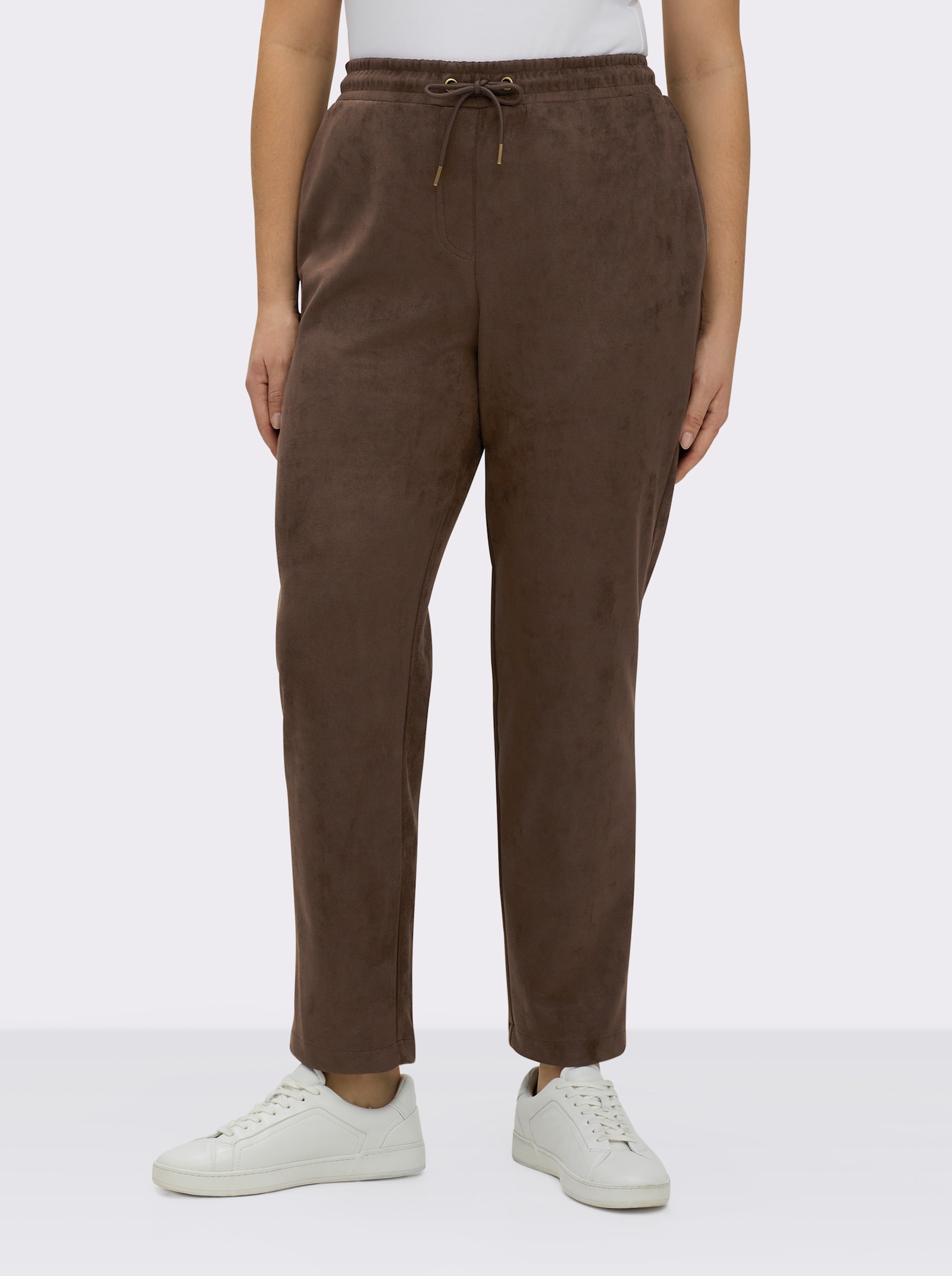 sheego Comfortbroek in suèdelook - chocolade
