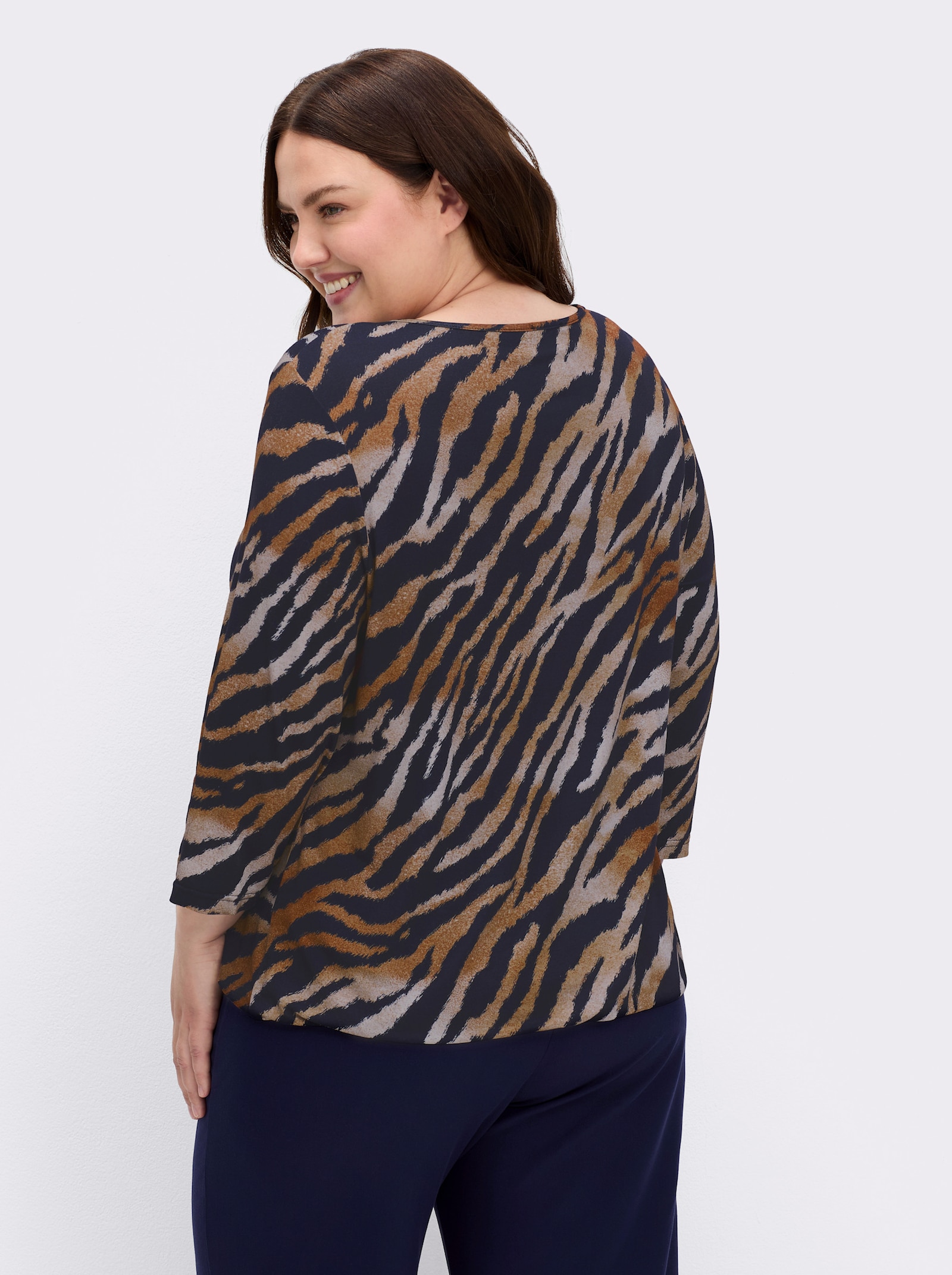 Print-Shirt im Tierfell-Dessin - marine-cognac-bedruckt