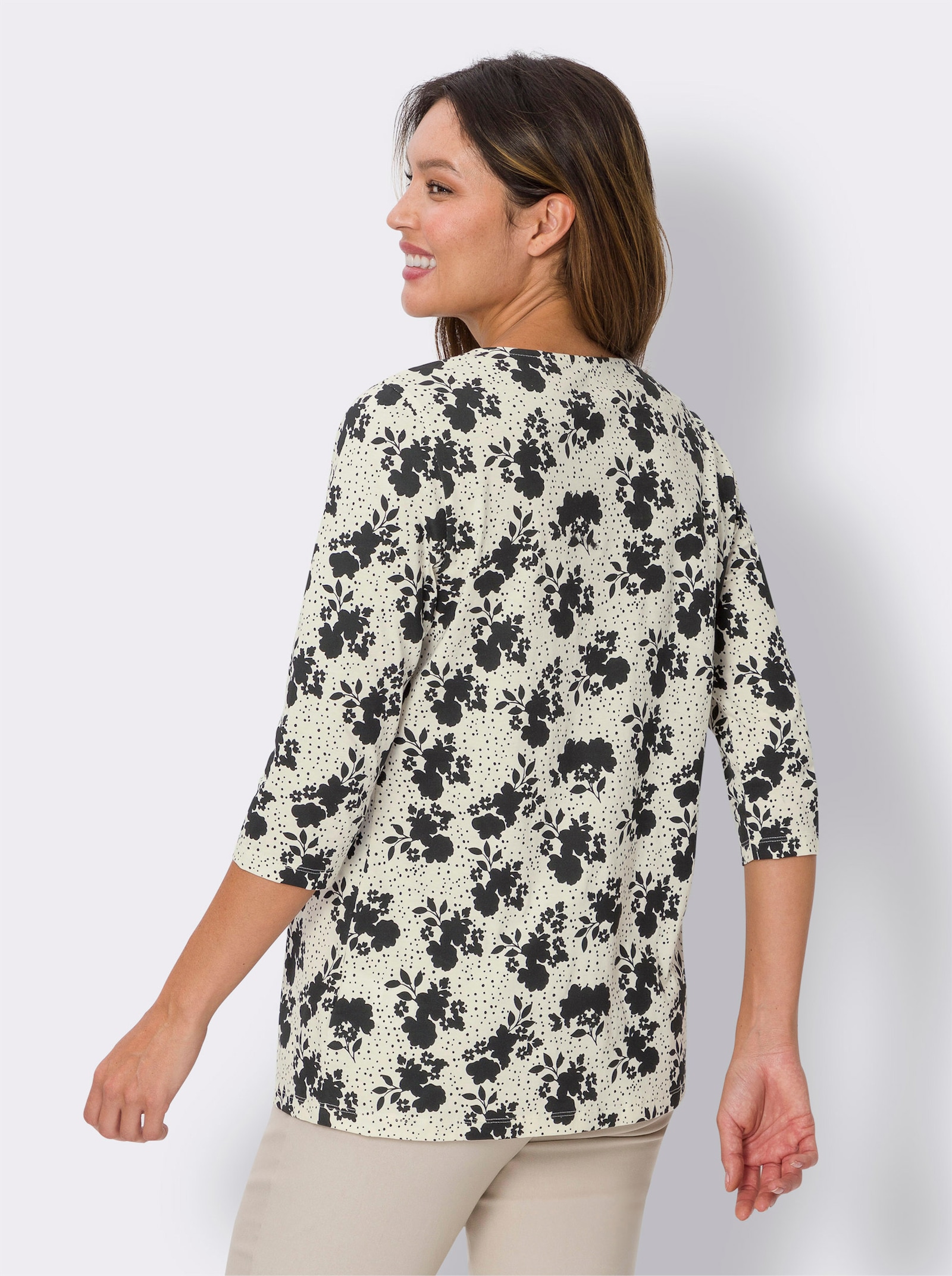 2-in-1-shirt in langer model - champagne/zwart bedrukt