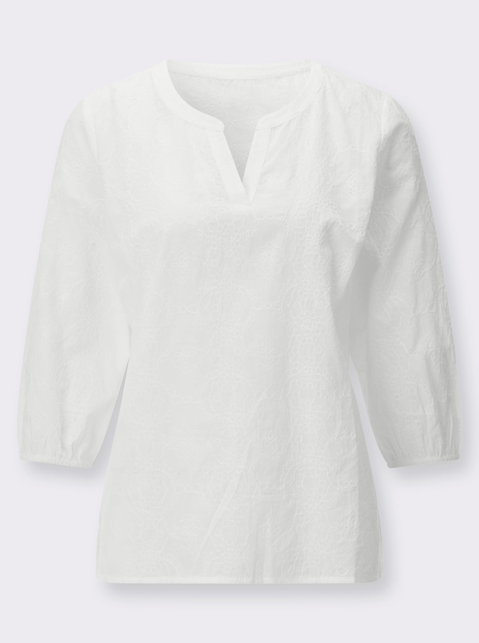 Impressionen Baumwollbluse mit Ton-in-Ton-Stickerei - weiß
