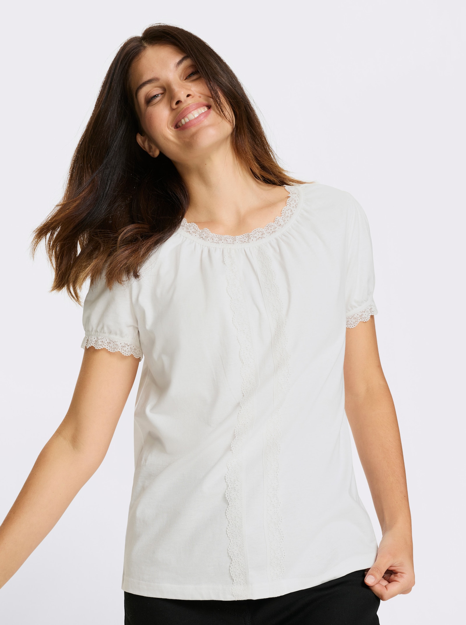 Trachtenshirt mit Spitzen-Verzierung - weiß