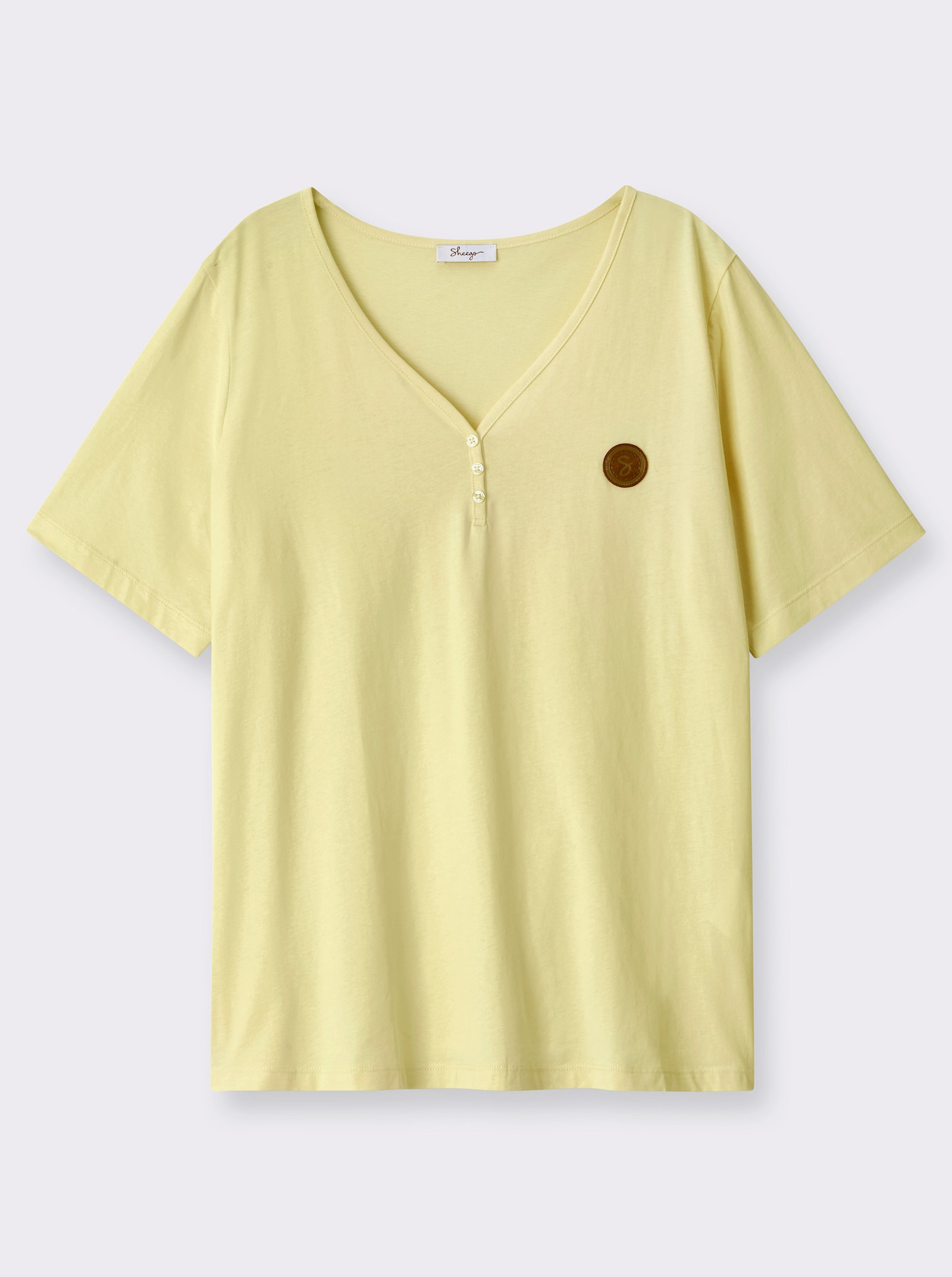 sheego Shirt met V-hals en korte sierknoopsluiting - citroen