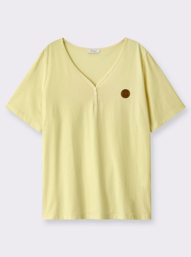 sheego V-Shirt mit kurzer Zierknopfleiste - zitrone