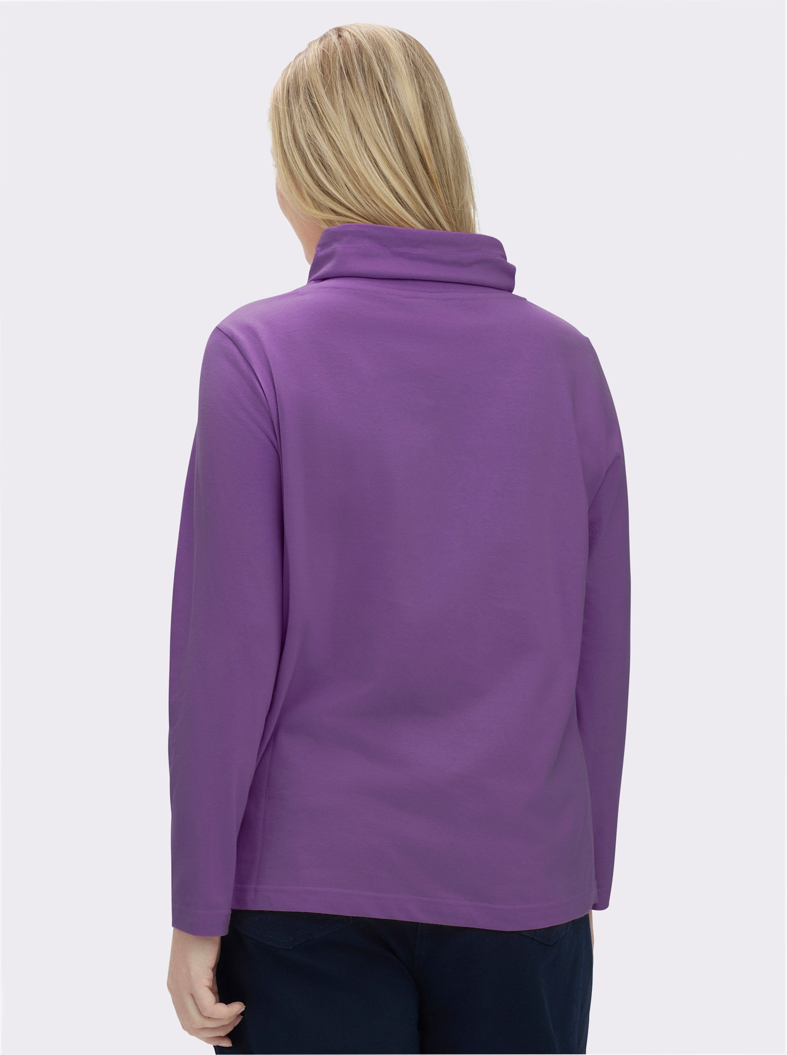 Stehkragenshirt mit Tunnelzug - lila-geringelt