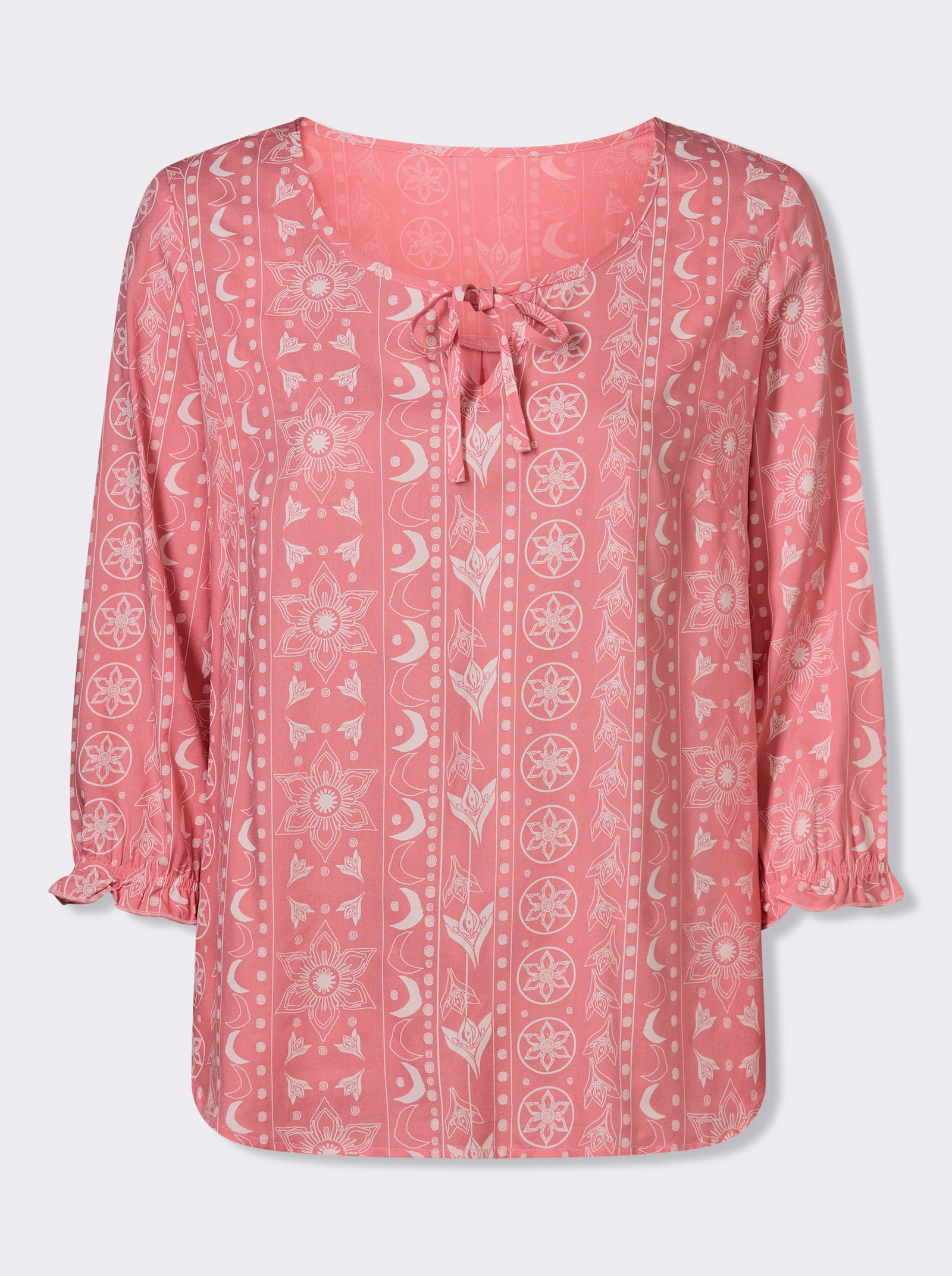 Navliekacia blúzka s etno vzorom - Plameniakovo-svetlobéžová potlač