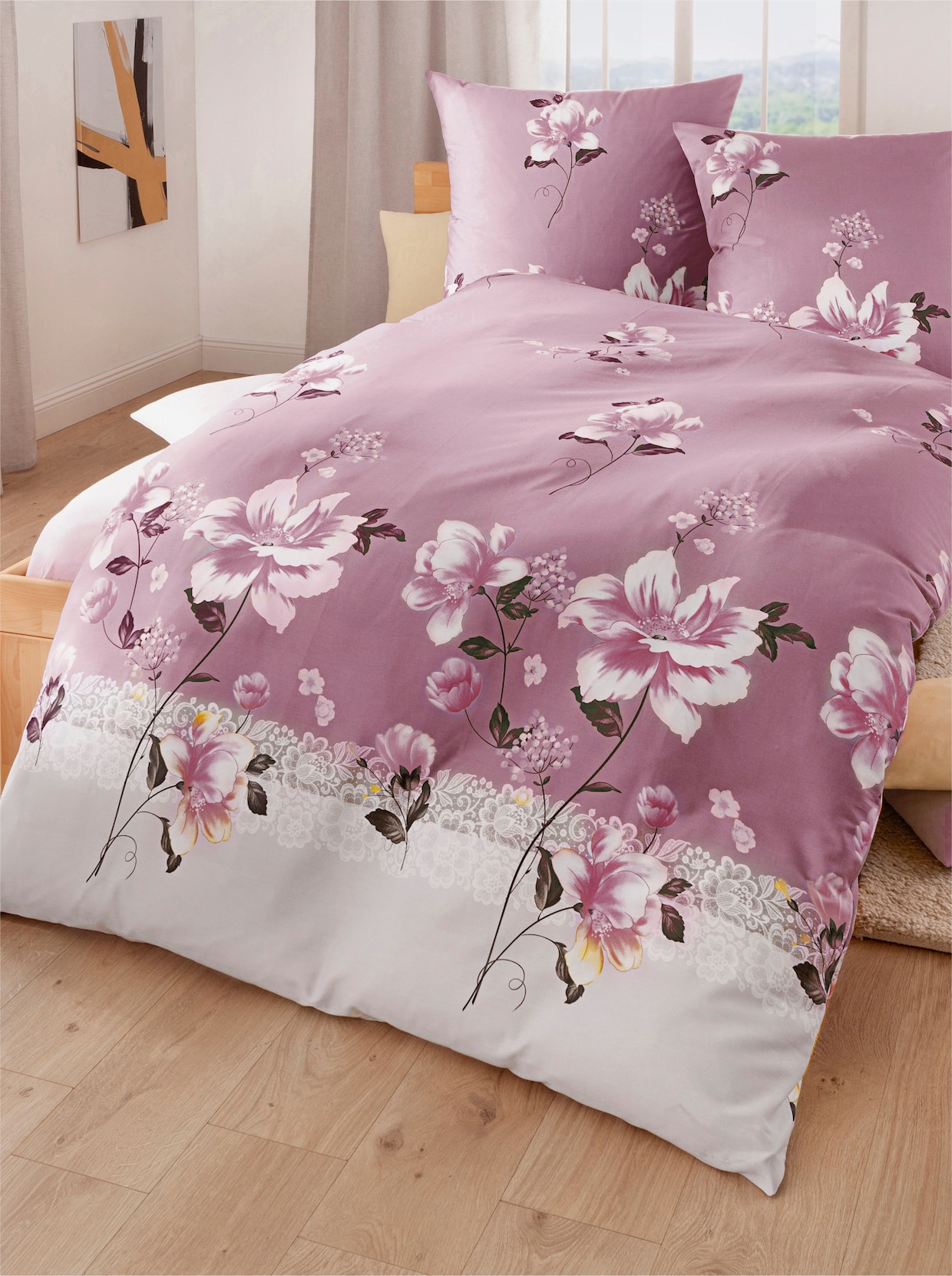 wäschepur Sängkläder - malva, med tryck