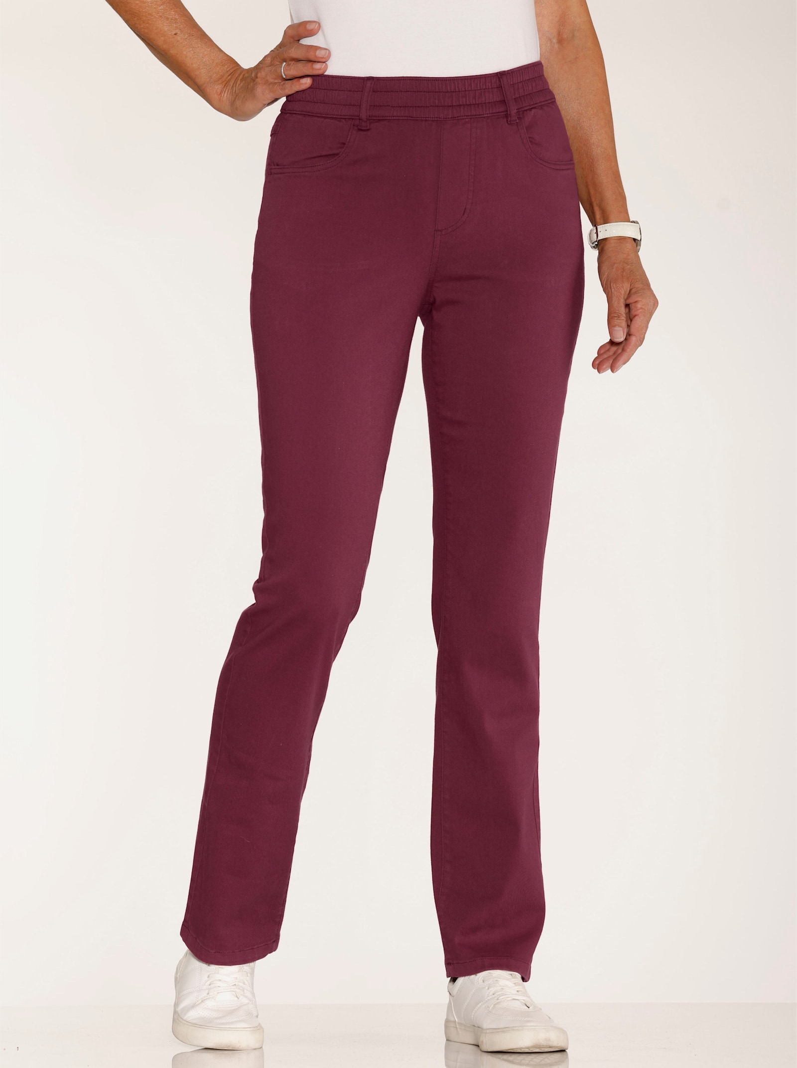 High-waist-Jeans mit hohem Rundum-Dehnbund - bordeaux