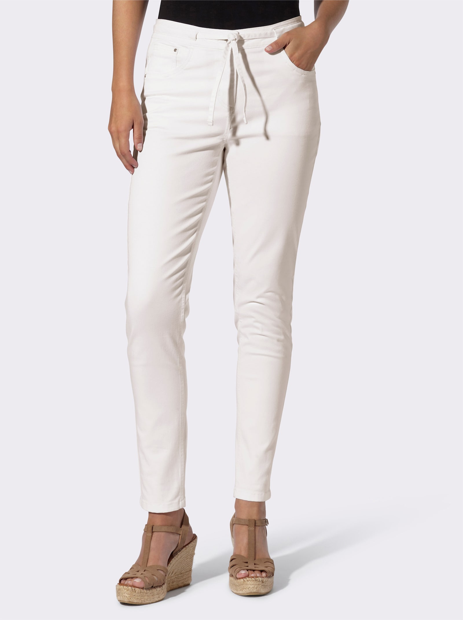 heine 5-Pocket-Jeans mit Bindeband am Bund - ecru