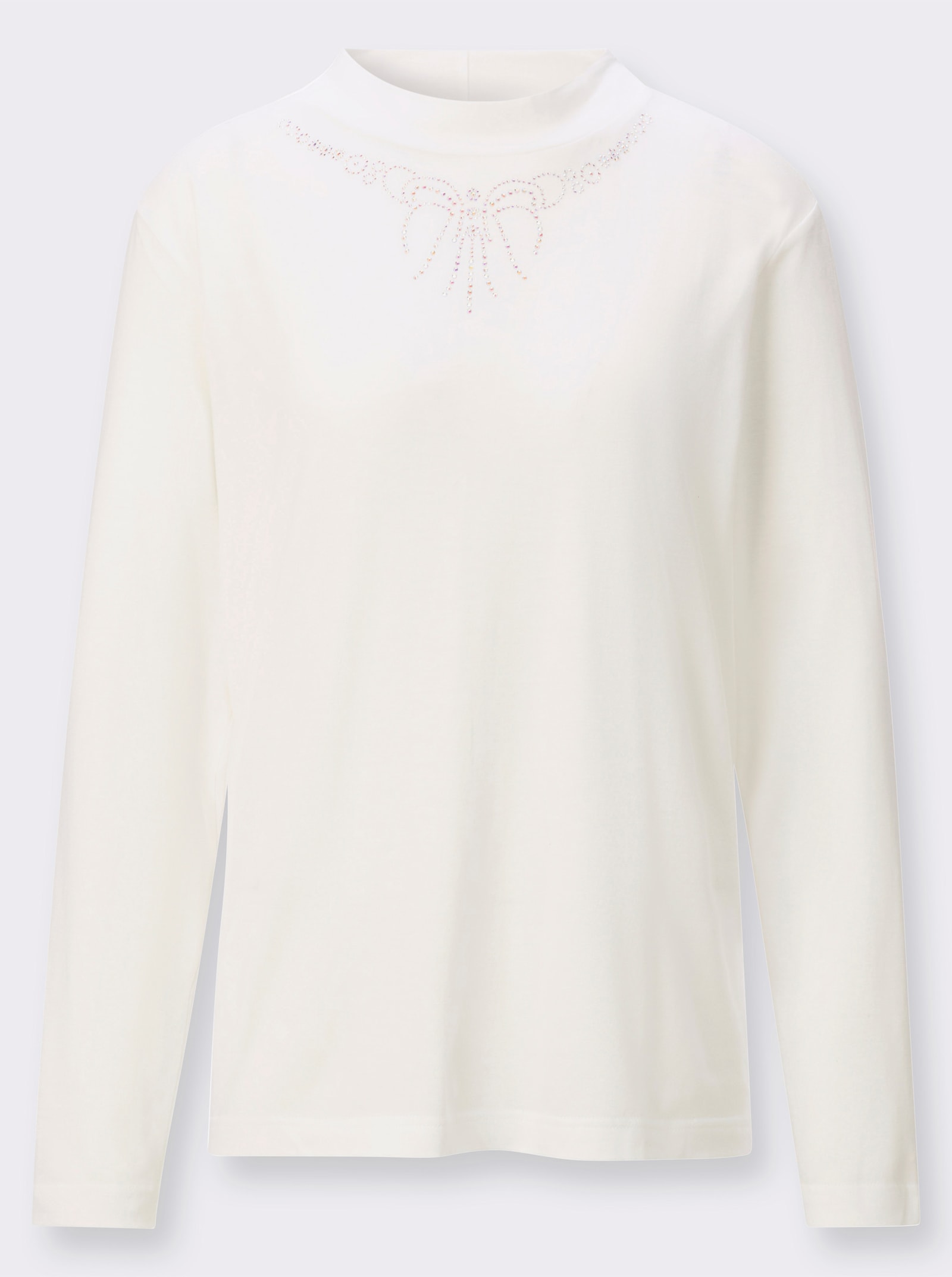 Stehkragenshirt mit Glitzersteinchen - ecru