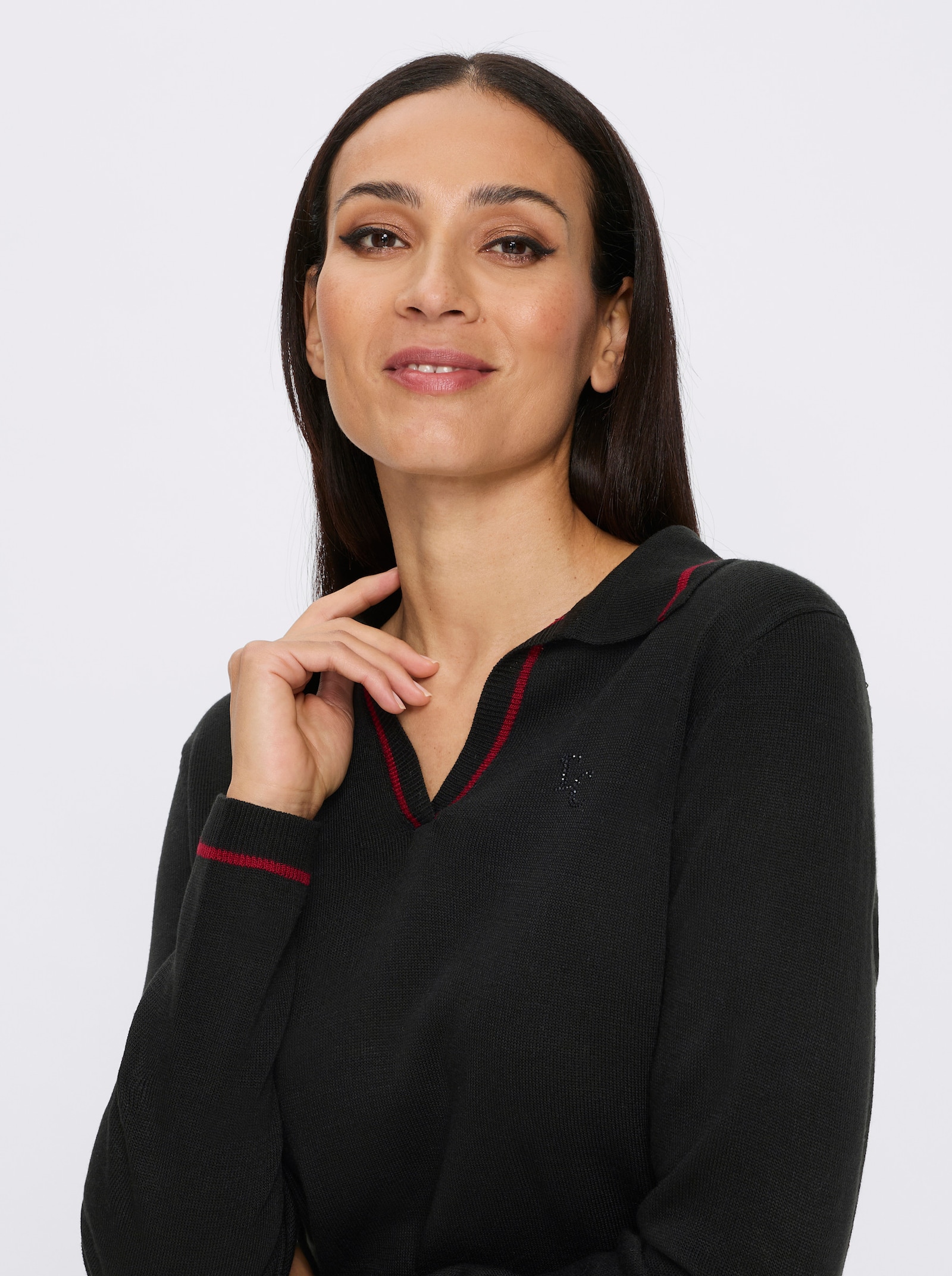 heine Langarm-Pullover mit Saum-Schlitzen - schwarz