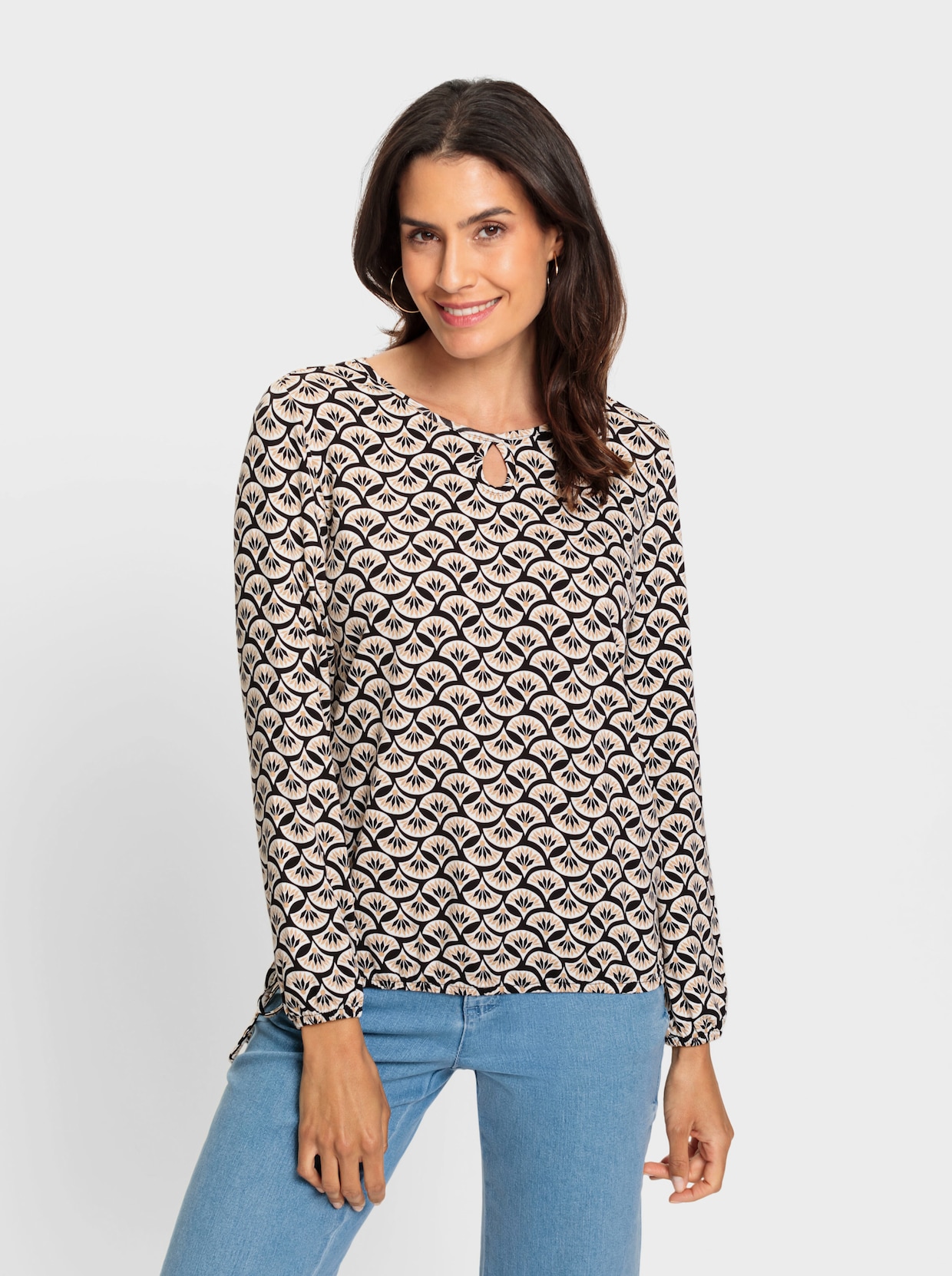 Shirt met print - zwart/camel bedrukt
