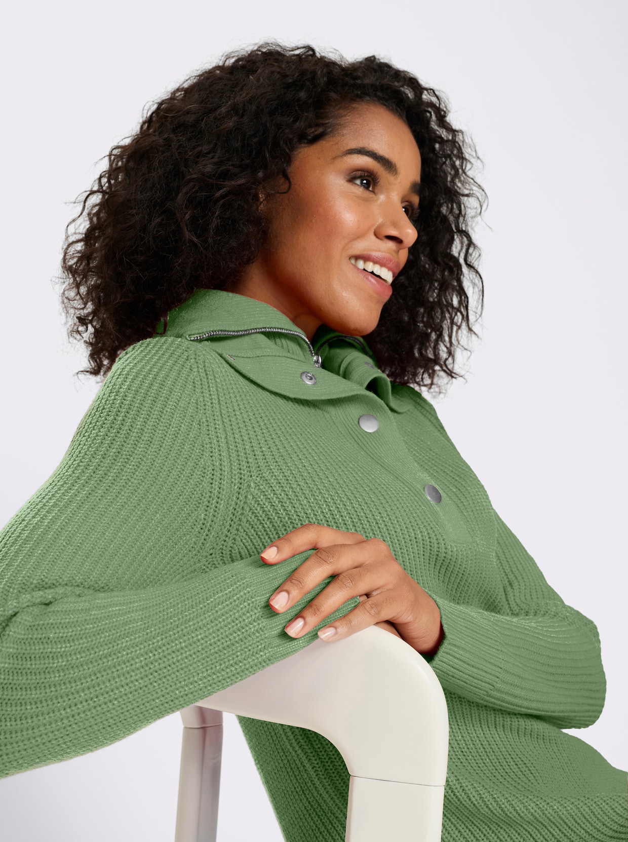 Schipperstrui met dubbele kraag - eucalyptus