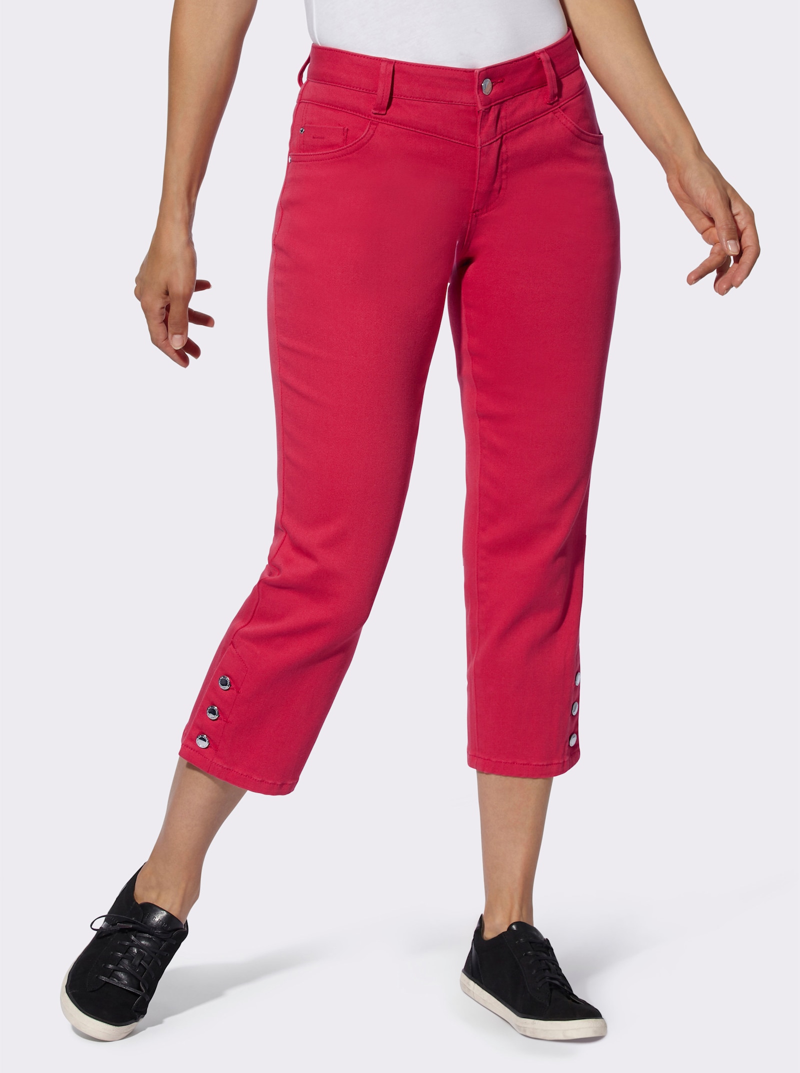 7/8-jeans met sierknopen aan de pijpzoom - aardbei