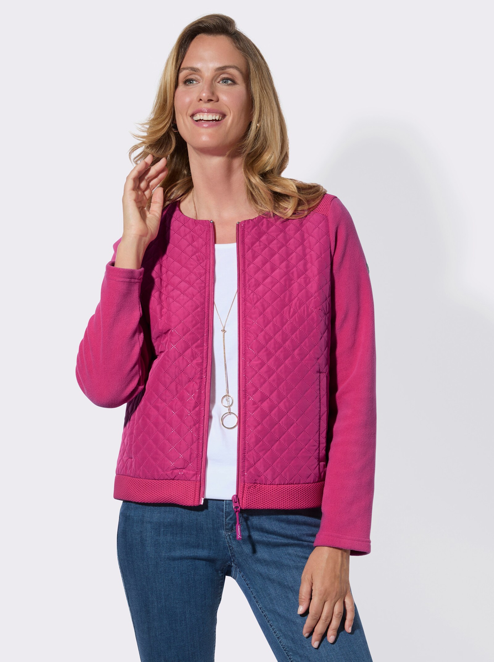 Fleecejacke mit Steppmuster-Einsätzen - fuchsia