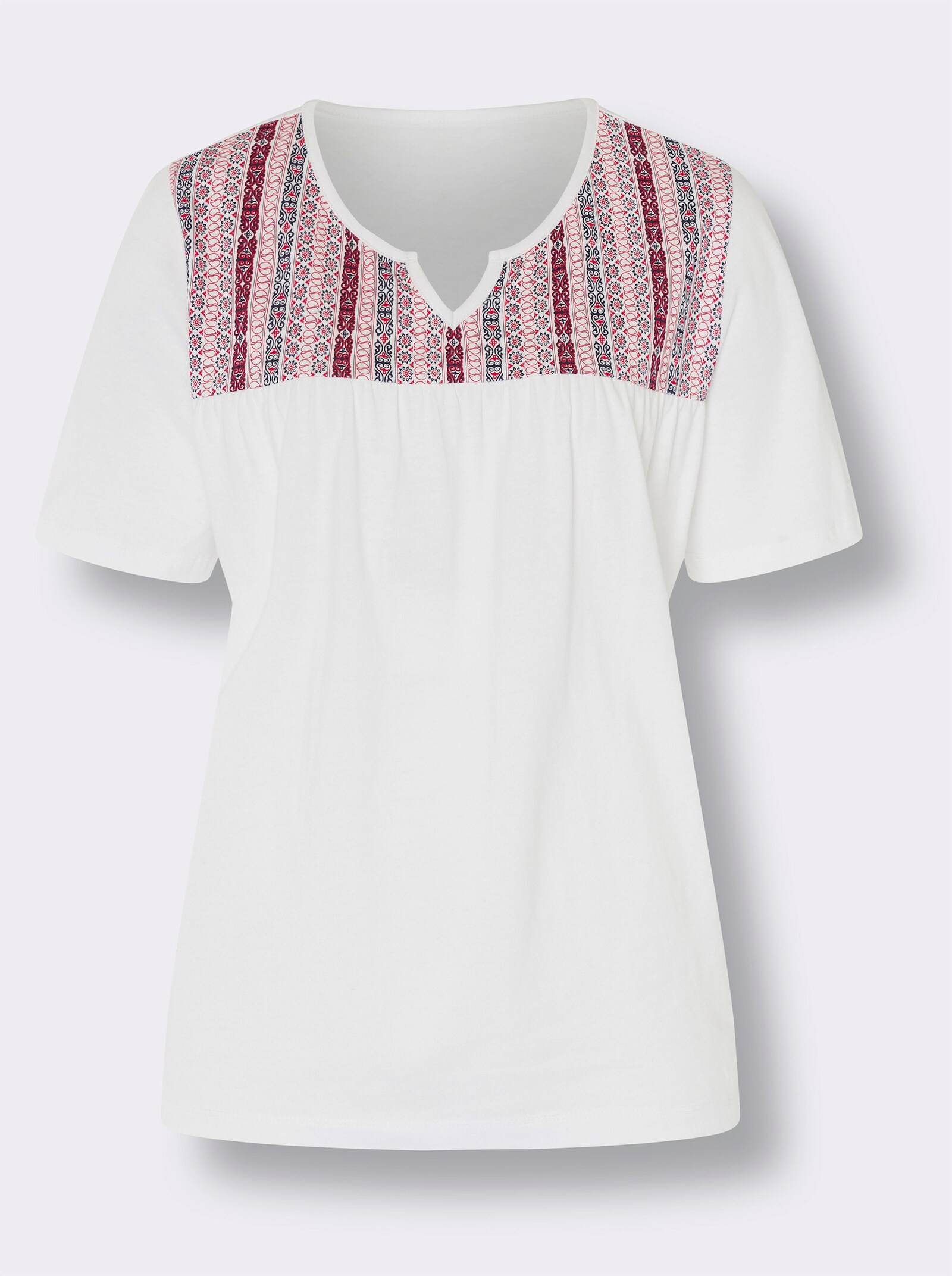 Tunikové tričko, etno potlač - écru – námornícka modrá s potlačou