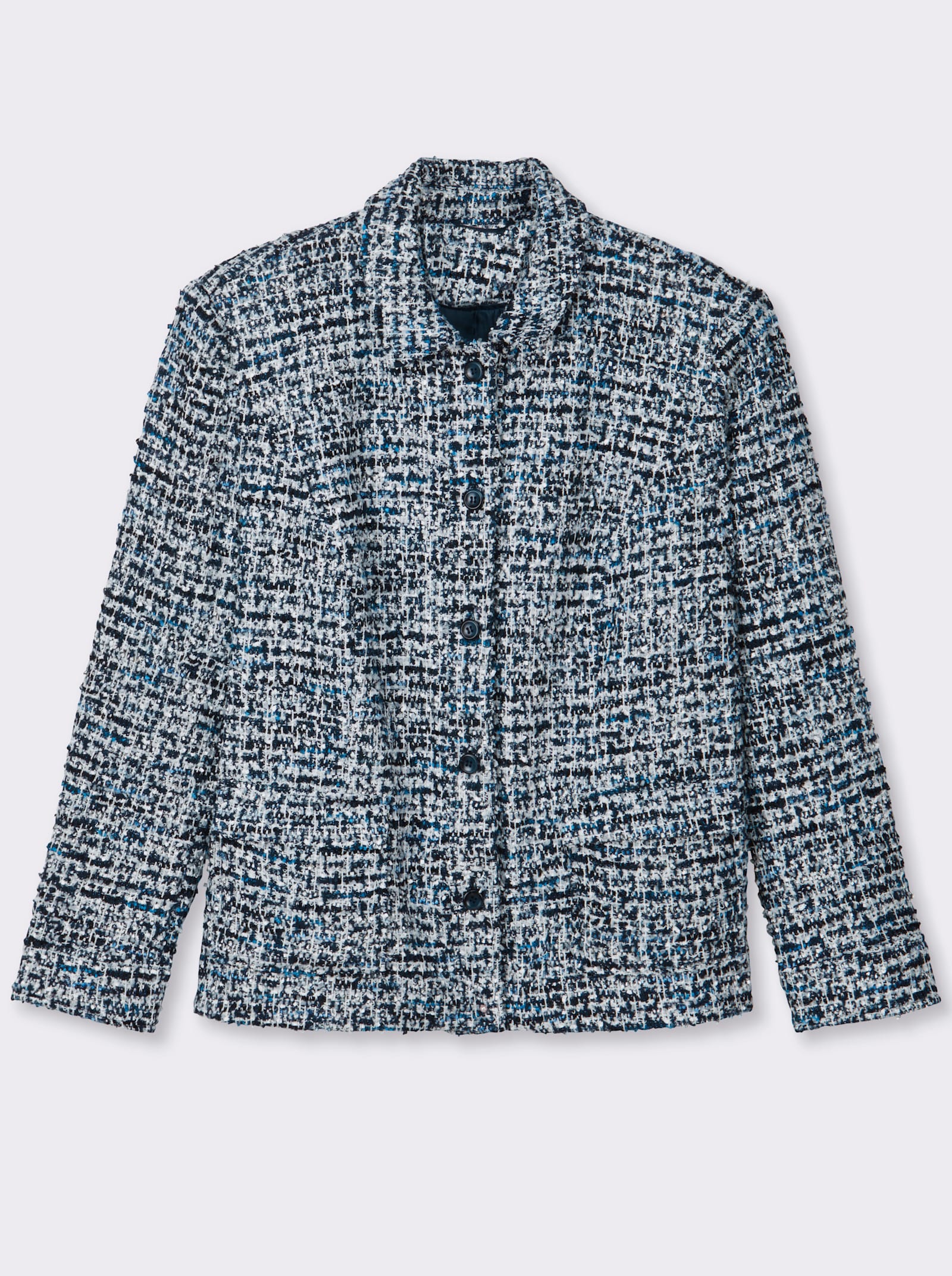 Bouclé-Blazer mit Glanzgarnen - mittelblau-royalblau-gemustert