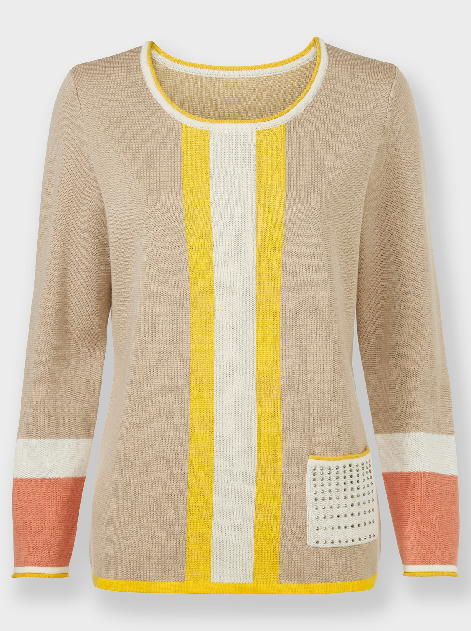 Pullover mit Tasche - beige-champagner-gemustert
