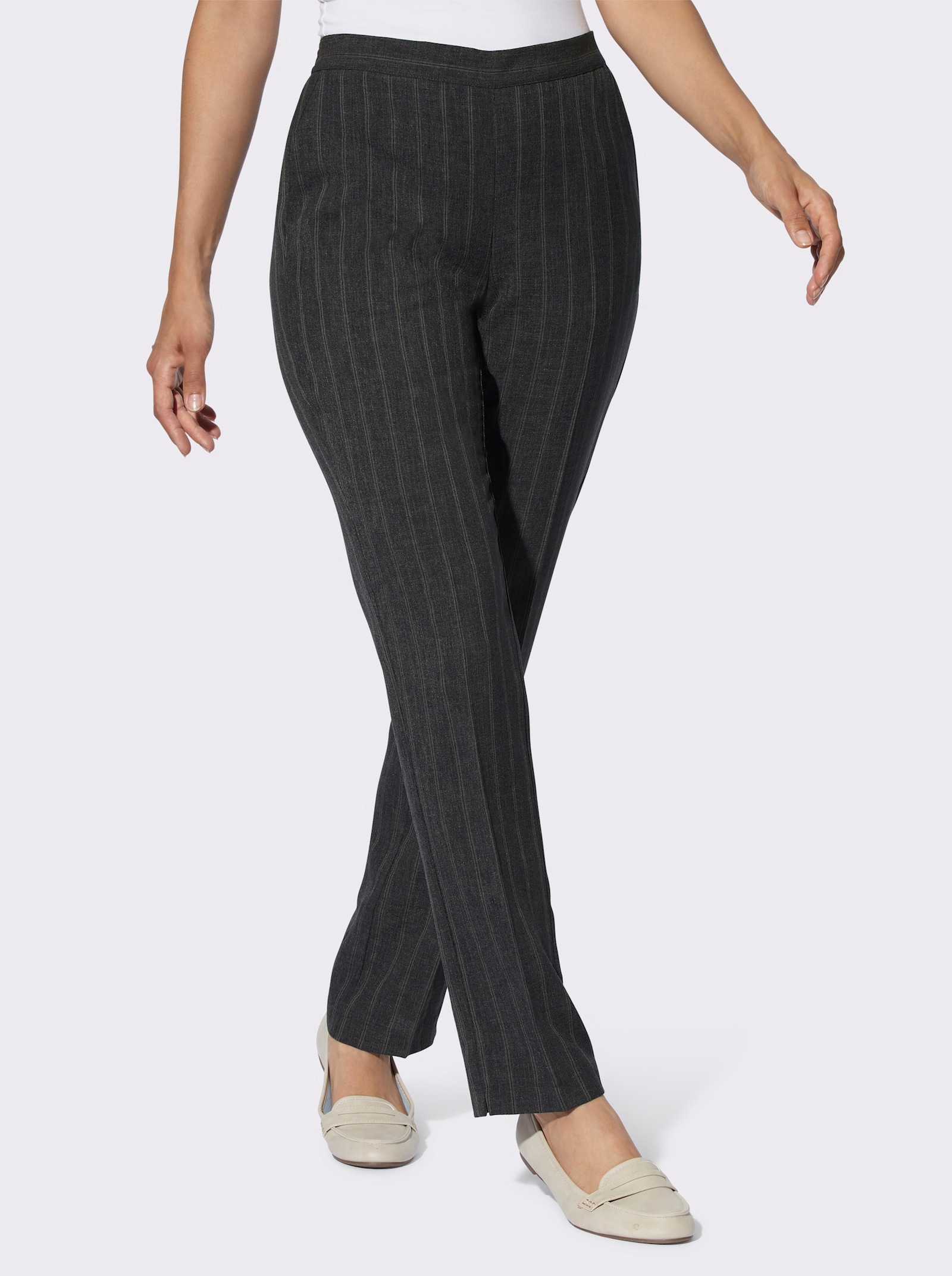 Comfortbroek met comfortband achter - grafiet gemêleerd + grafiet gestreept