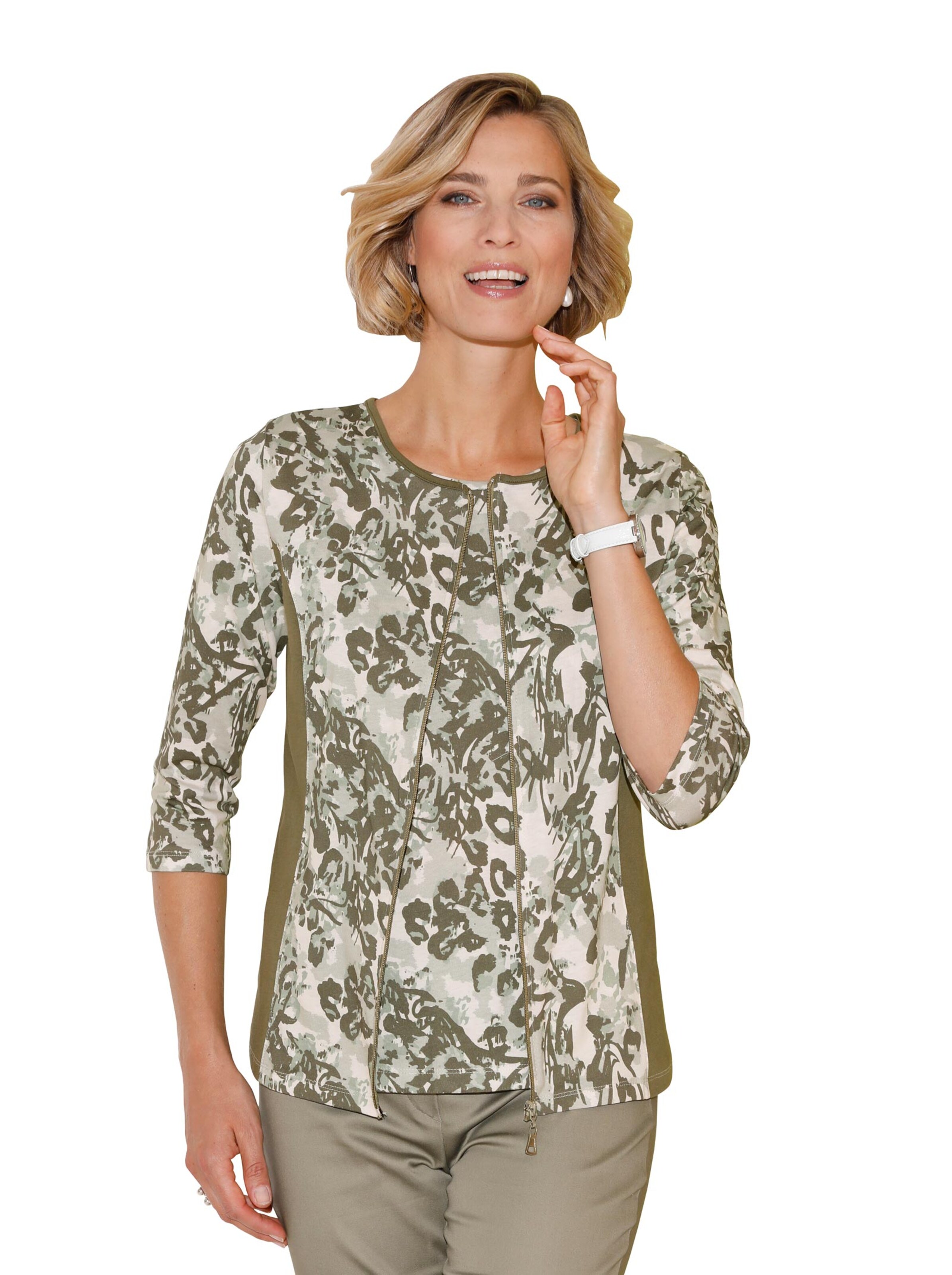 Shirtjacke - oliv-gemustert