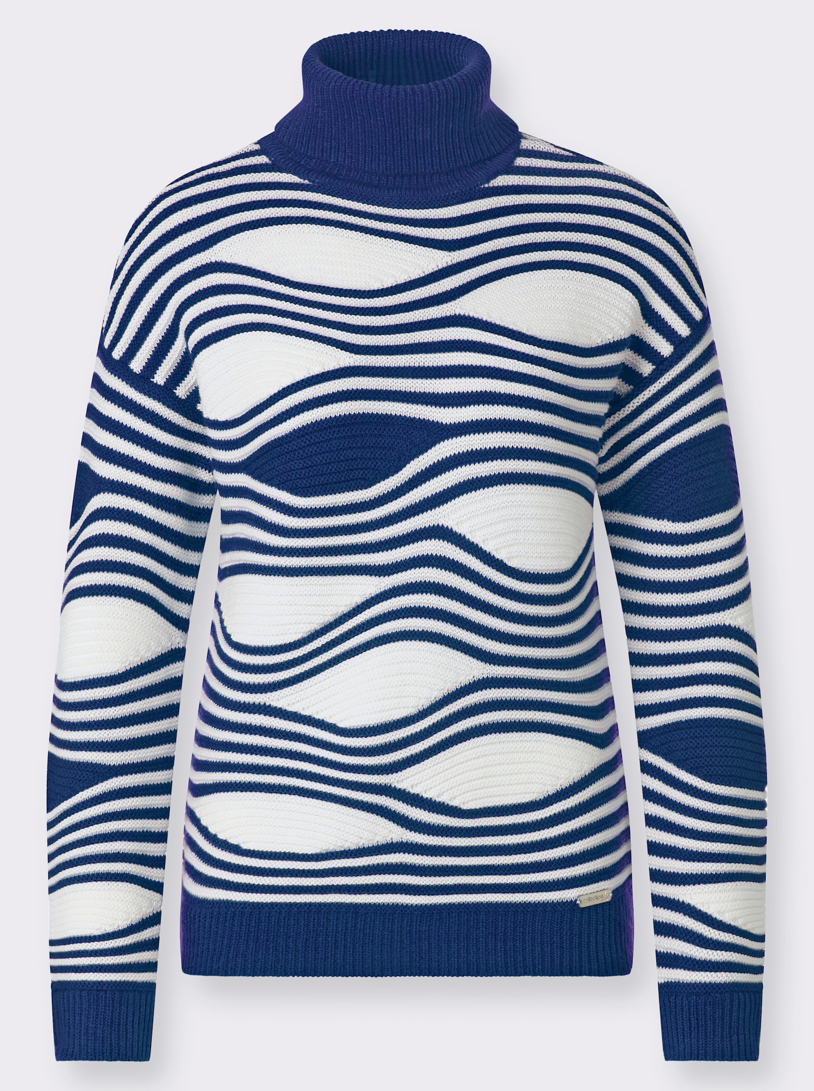 Rollkragenpullover mit Intarsienmuster - royalblau-ecru-gemustert