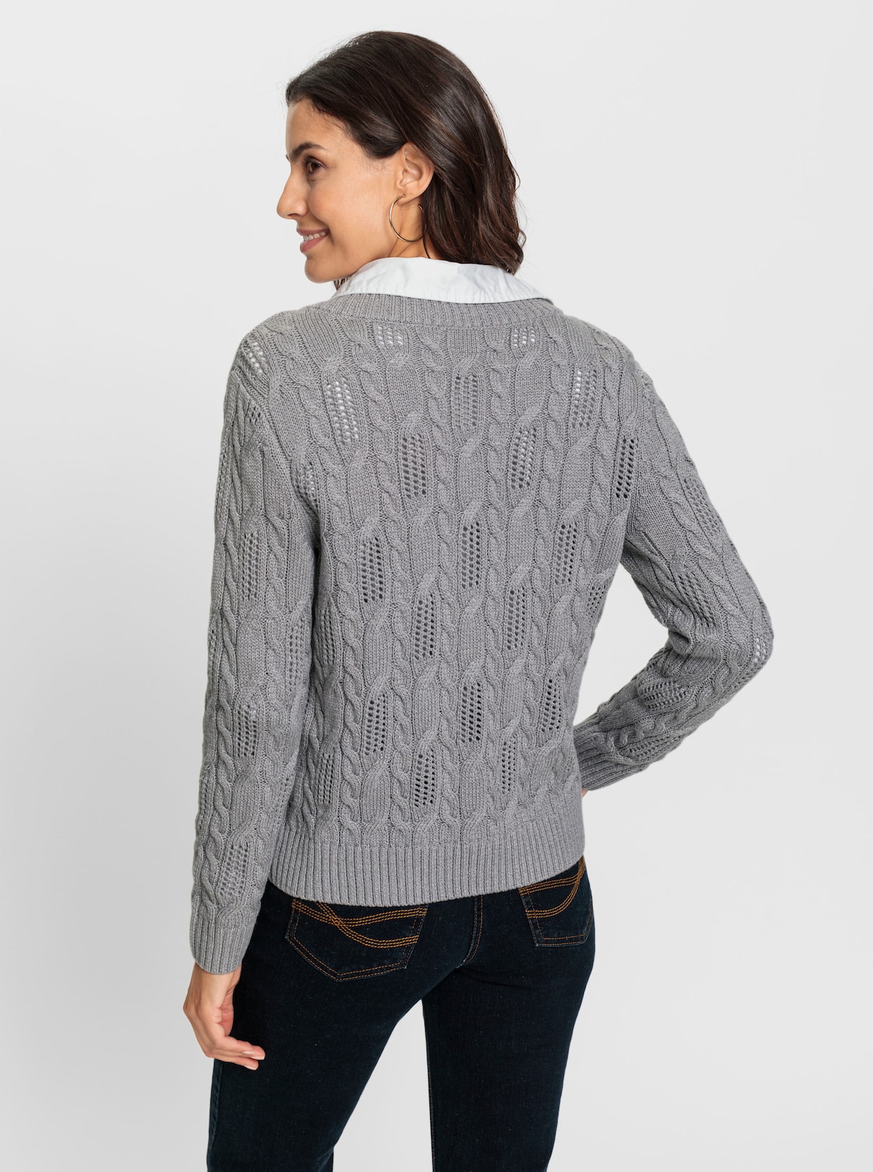 V-Ausschnitt-Pullover - steingrau-meliert